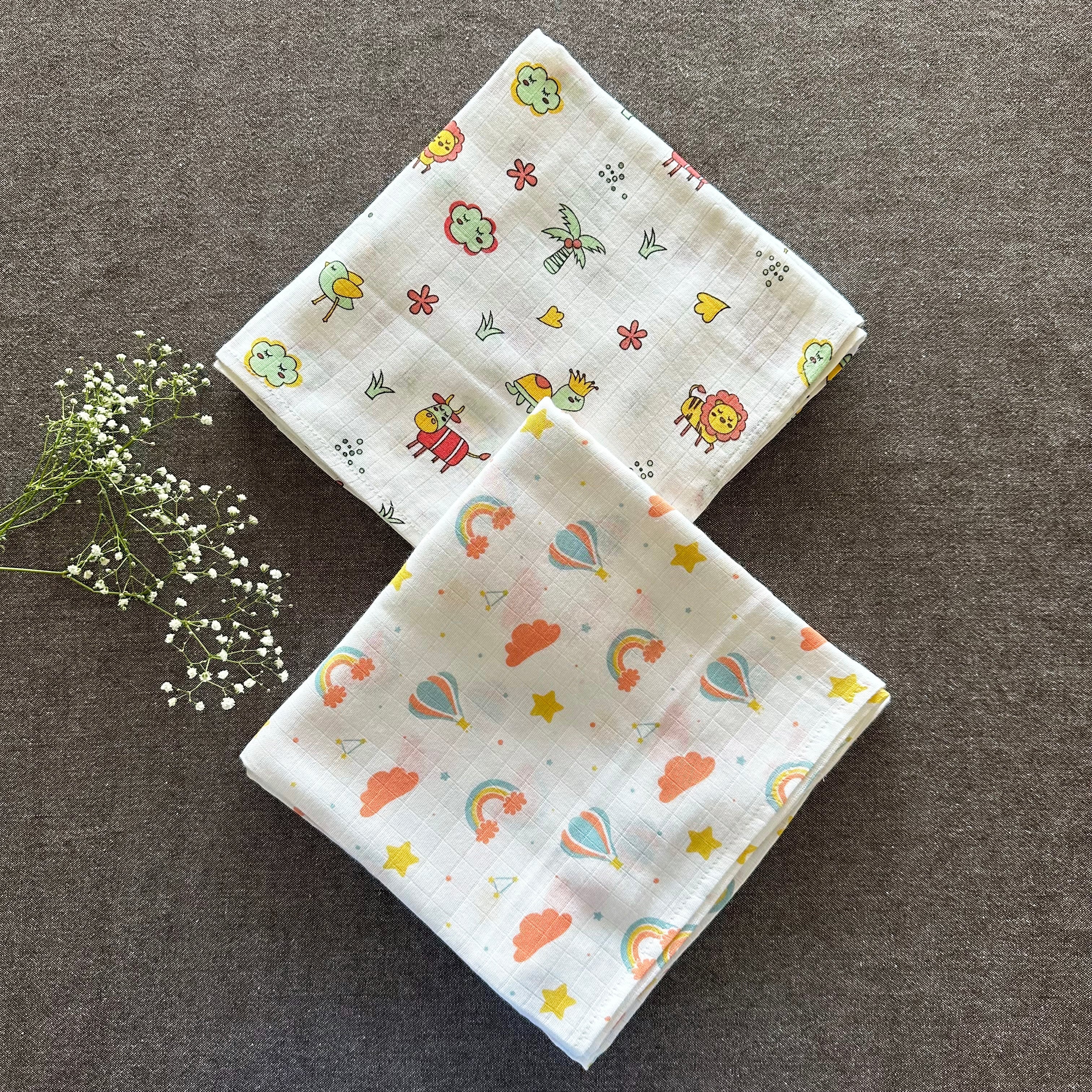 Bamboo Muslin Swaddles | Set of 2 | White - Oranges and Lemons