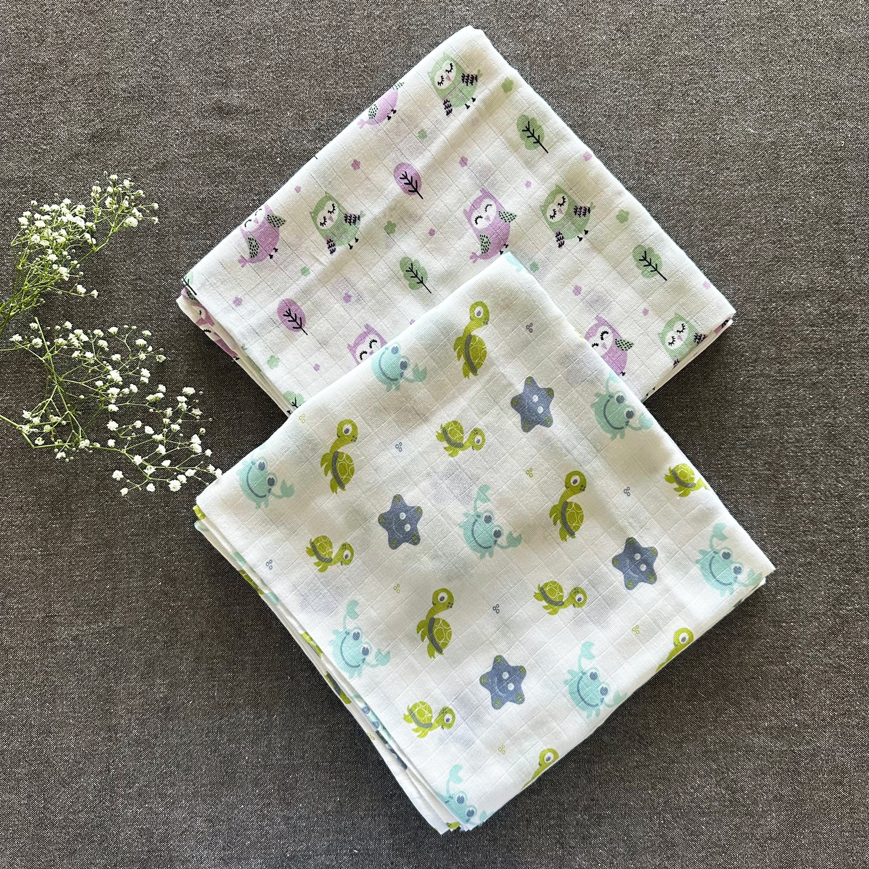 Bamboo Muslin Swaddles | Set of 2 | White - Oranges and Lemons