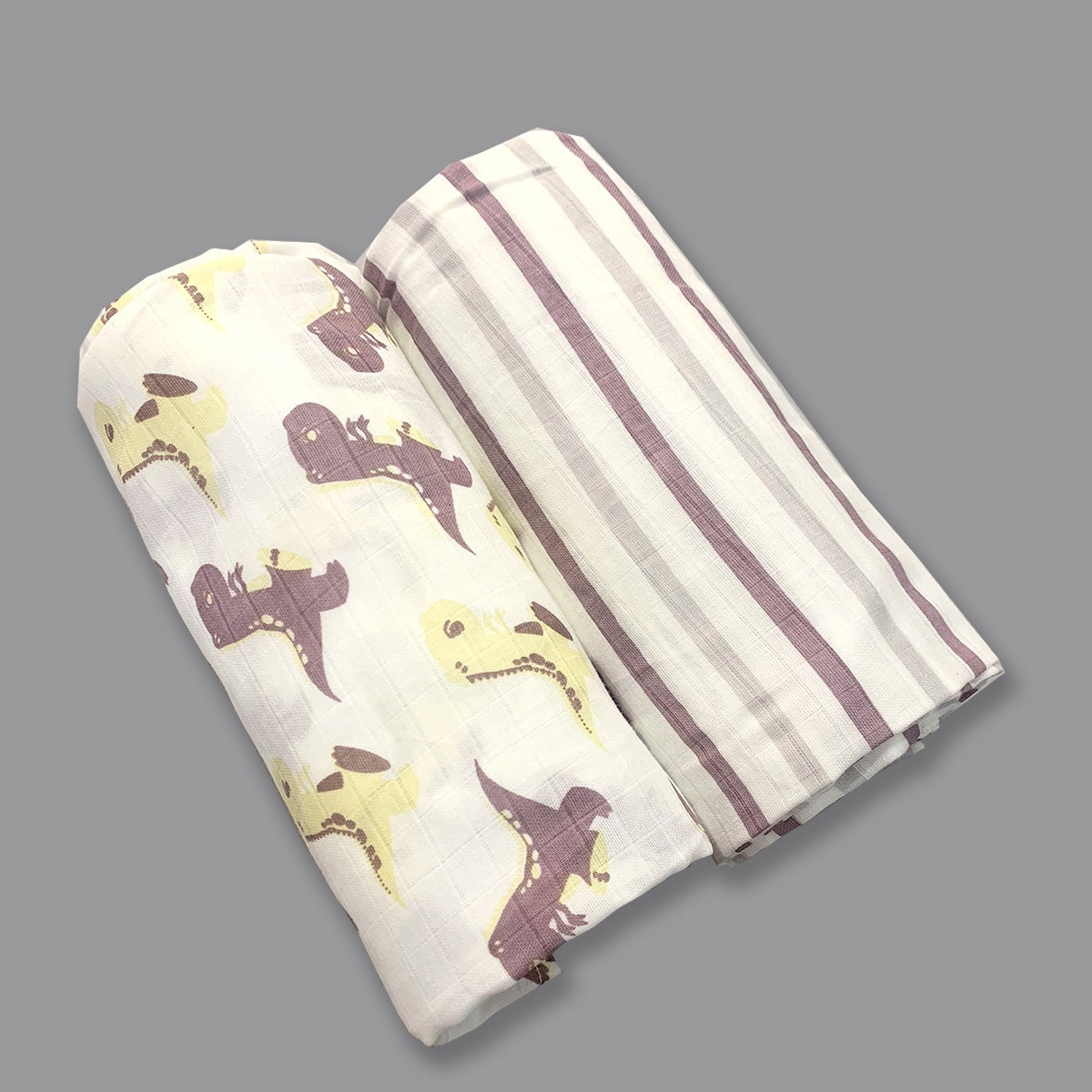 Dancing Dinasaurs - Organic Muslin Swaddles (Set of Two) - Oranges and Lemons