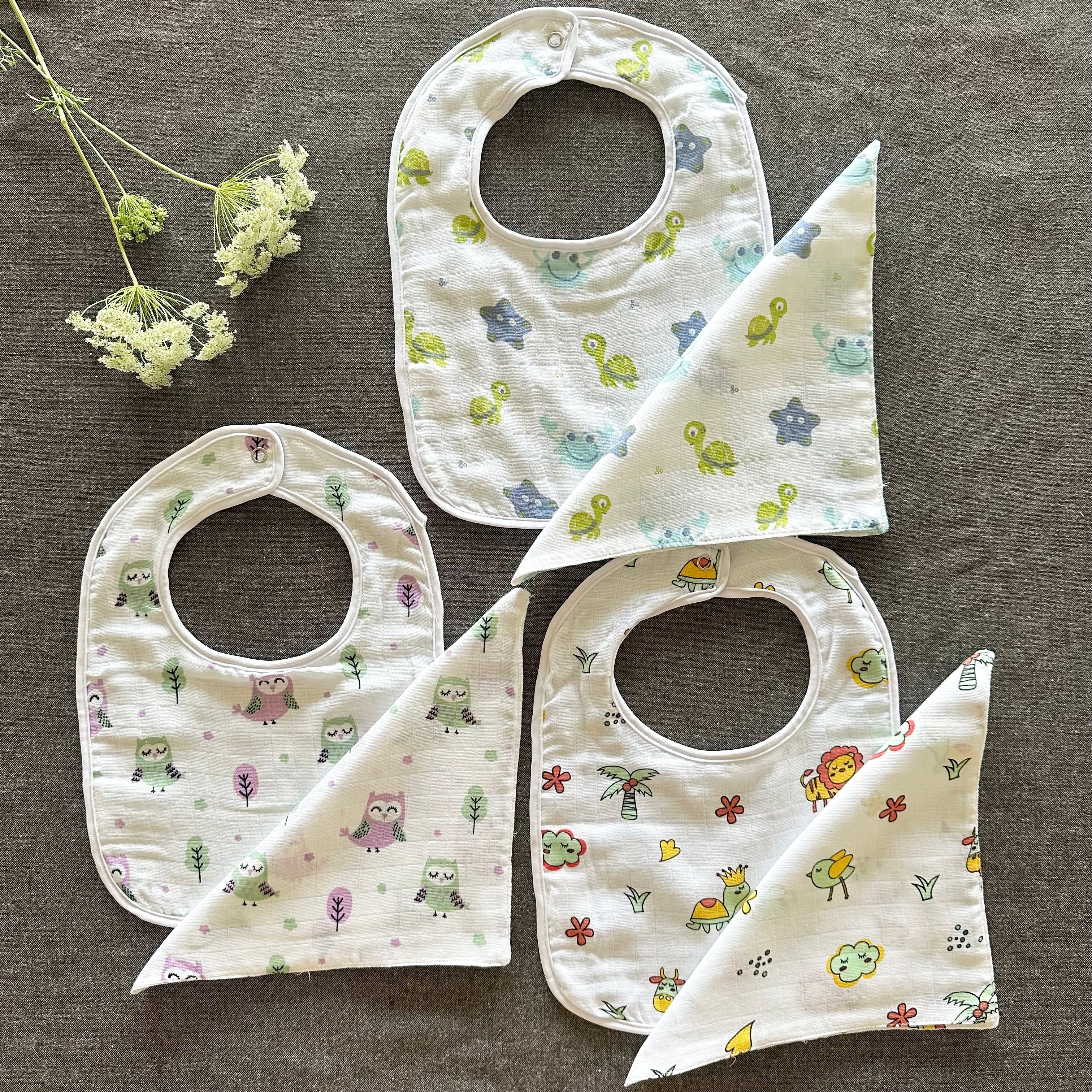 Bamboo Muslin Baby Bib and Wash Cloth Set - Set of 3 - Oranges and Lemons