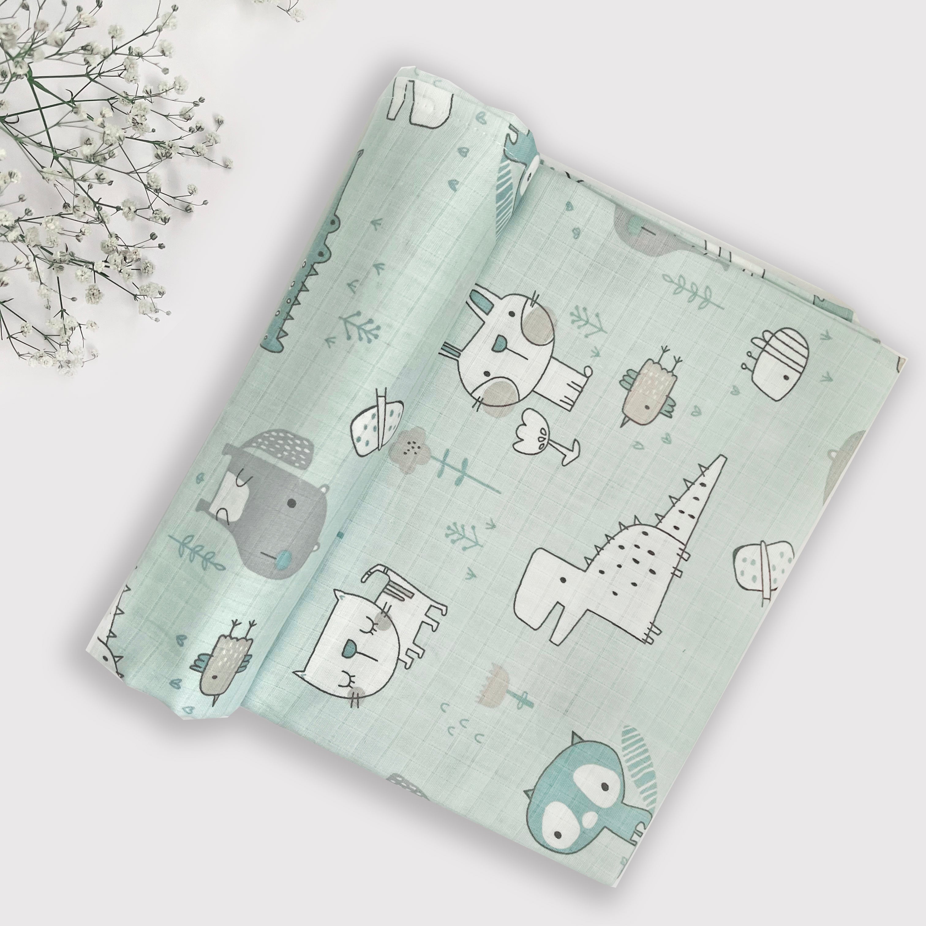 Organic Muslin Baby Swaddles | Aqua & Beige | Set of 4 - Oranges and Lemons