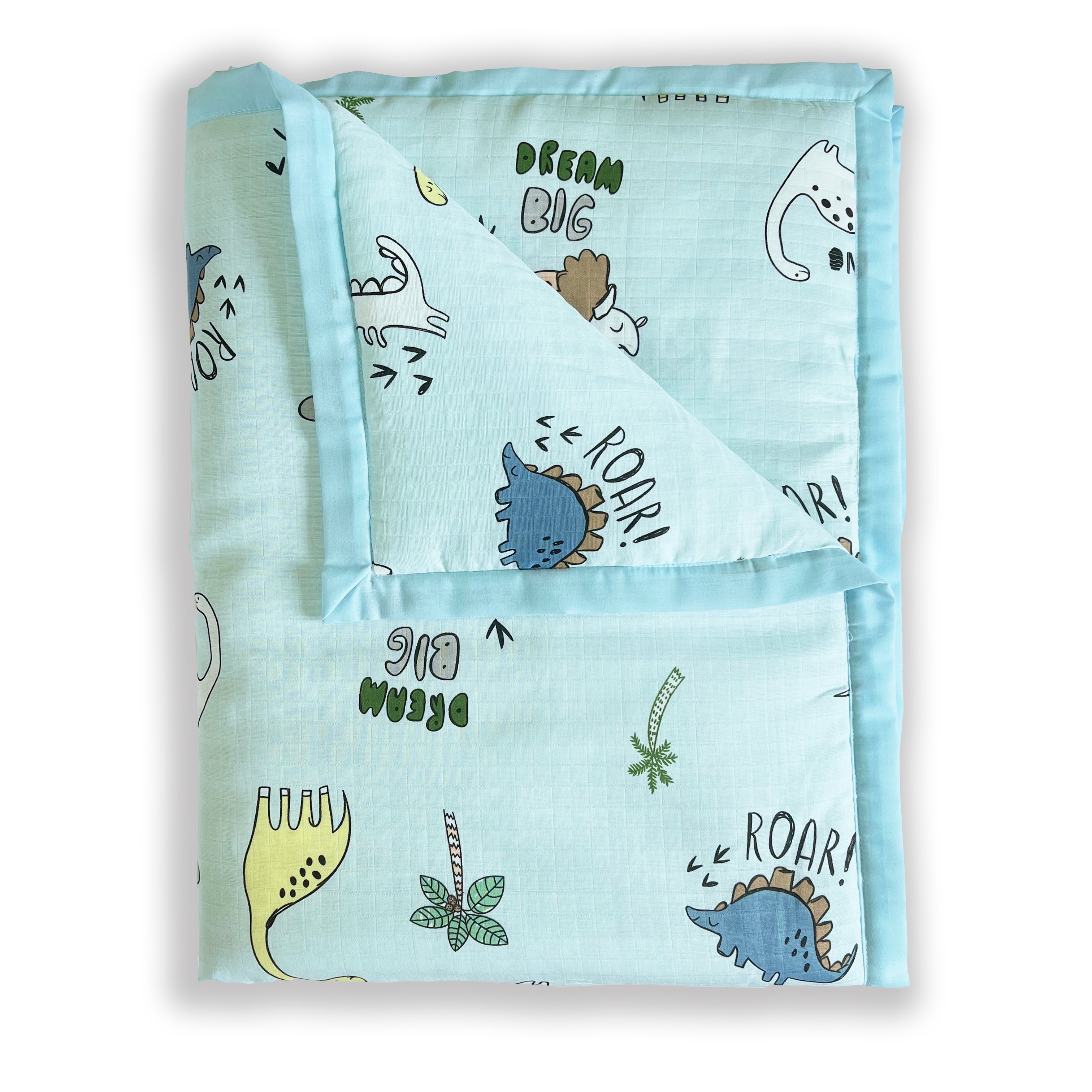 Dancing Dinosaurs - Muslin Blanket / Comforter/ Quilt - Aqua - Oranges and Lemons