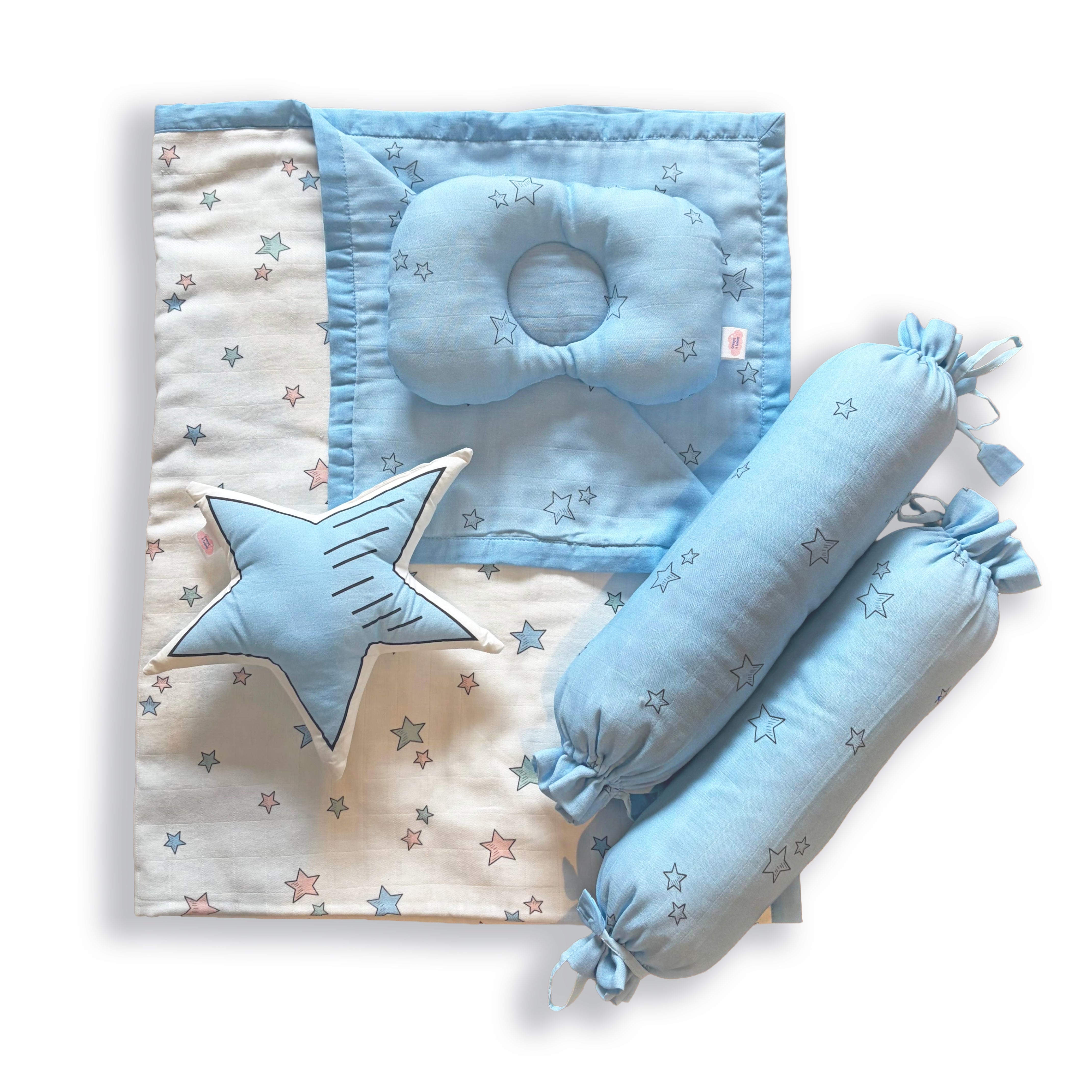 Twinkle Little Stars - Organic Muslin Cot Bedding Gift Set - Set of 5 - Oranges and Lemons