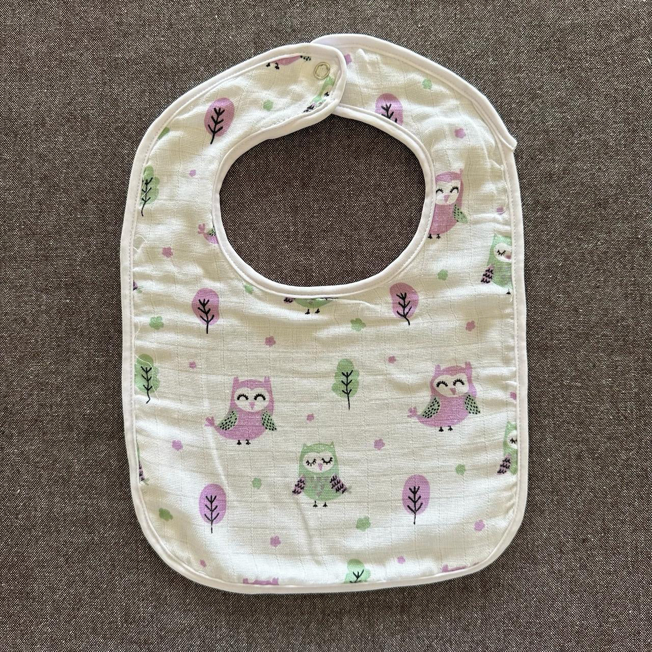 Bamboo Muslin Baby Bib and Wash Cloth Set - Owl Print (Set of 2) - Oranges and Lemons