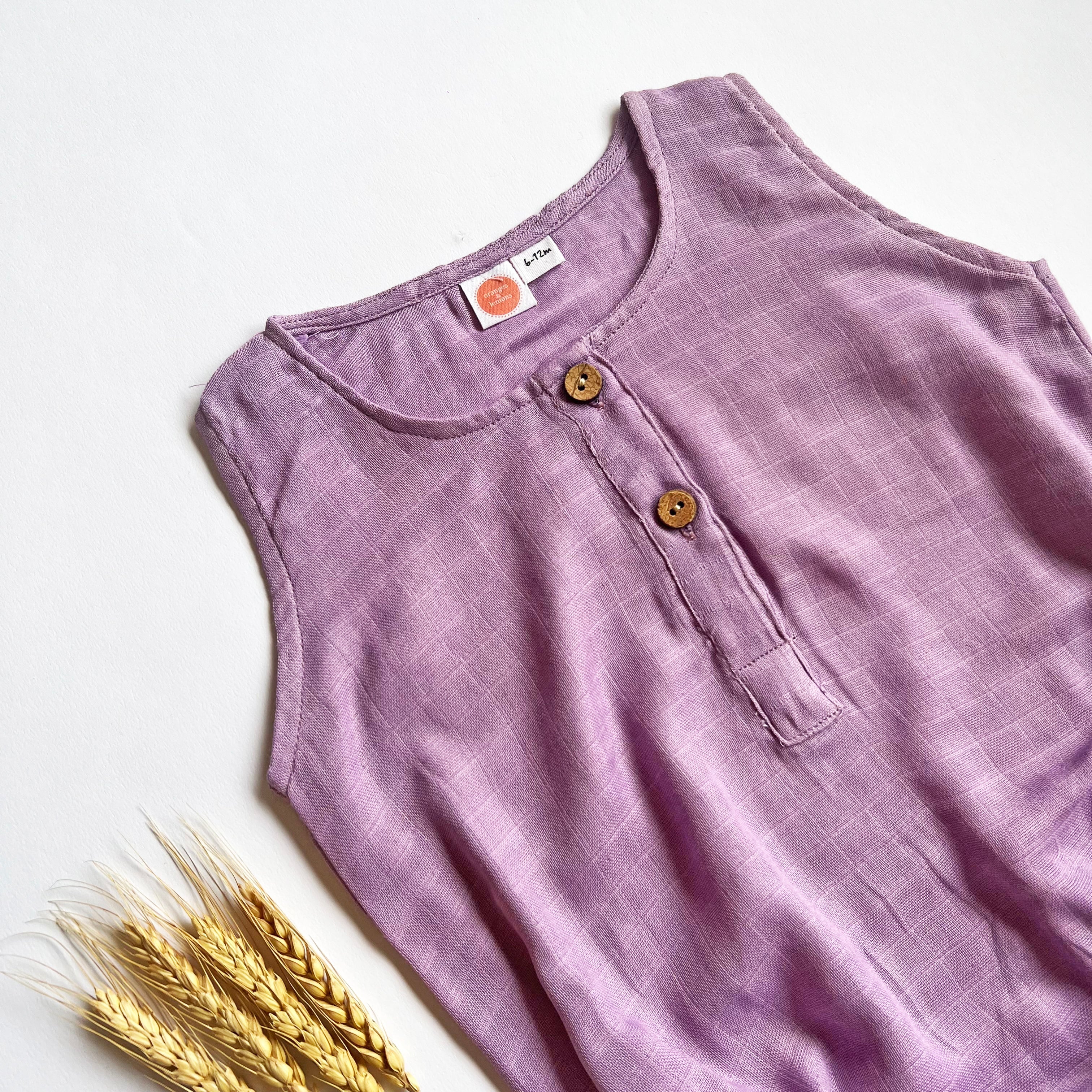 Organic Muslin Romper - Purple - Oranges and Lemons