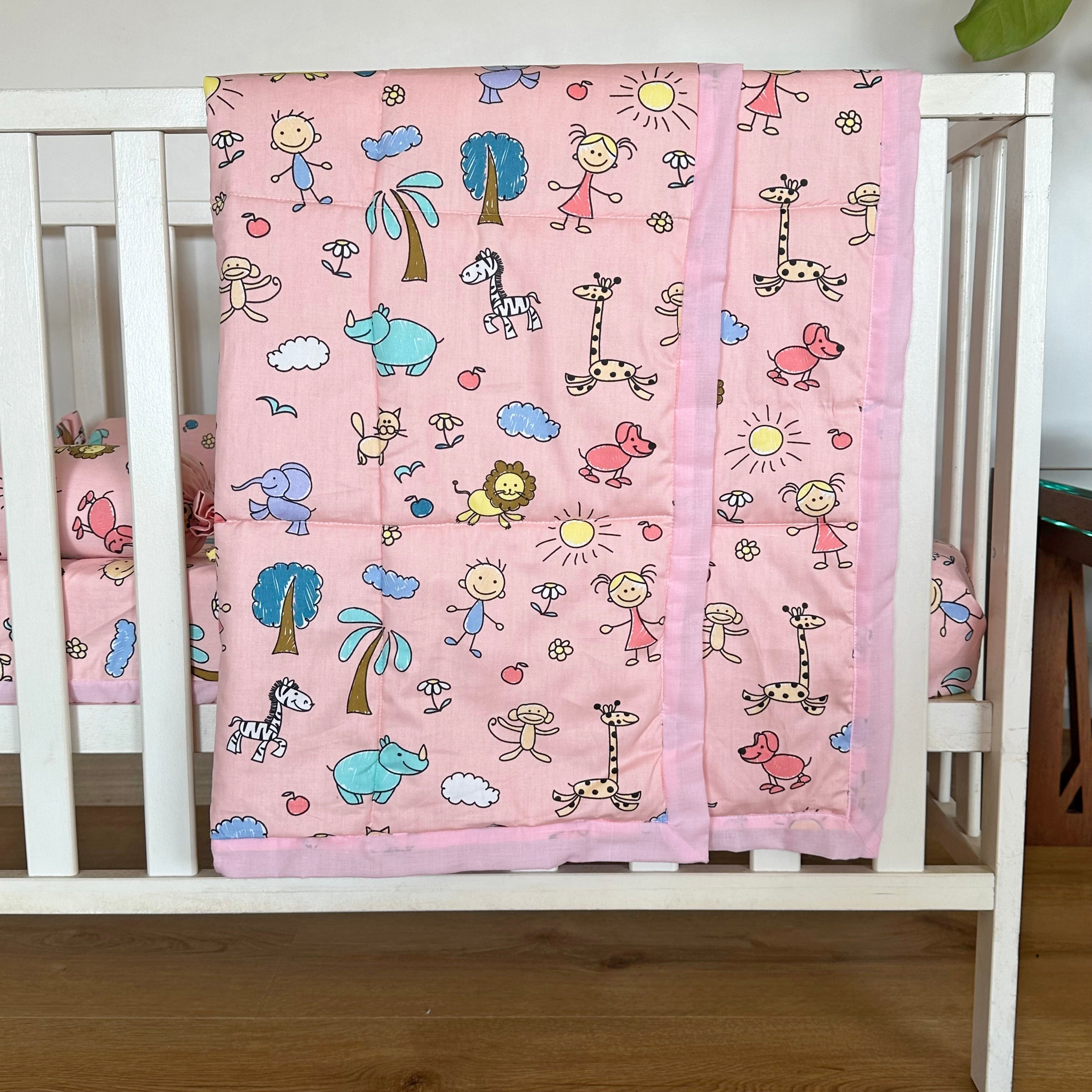 Animals - 5 Piece Crib Bedding Set - Pink - Oranges and Lemons