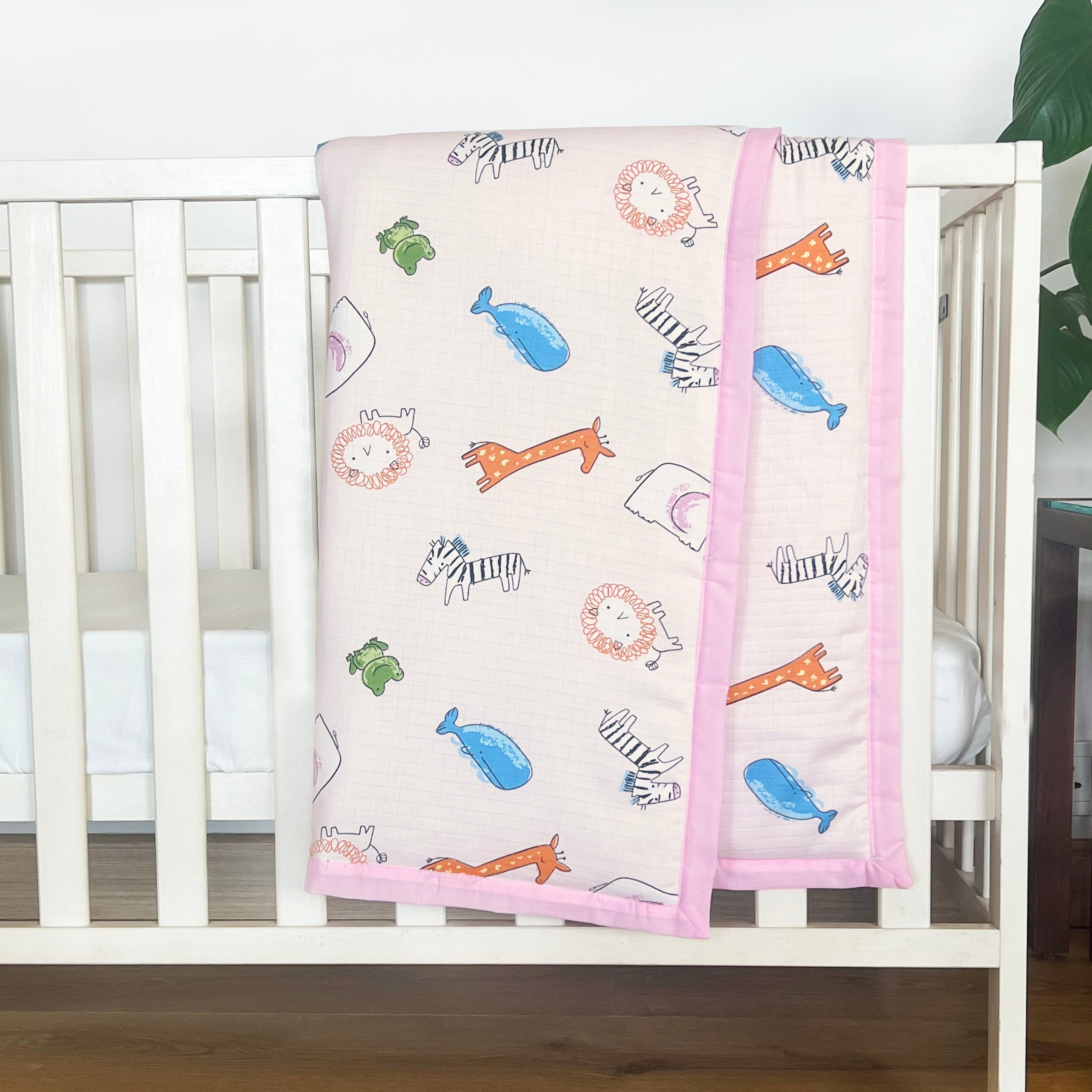 Animal Safari - Muslin Blanket / Comforter/ Quilt - Pink - Oranges and Lemons