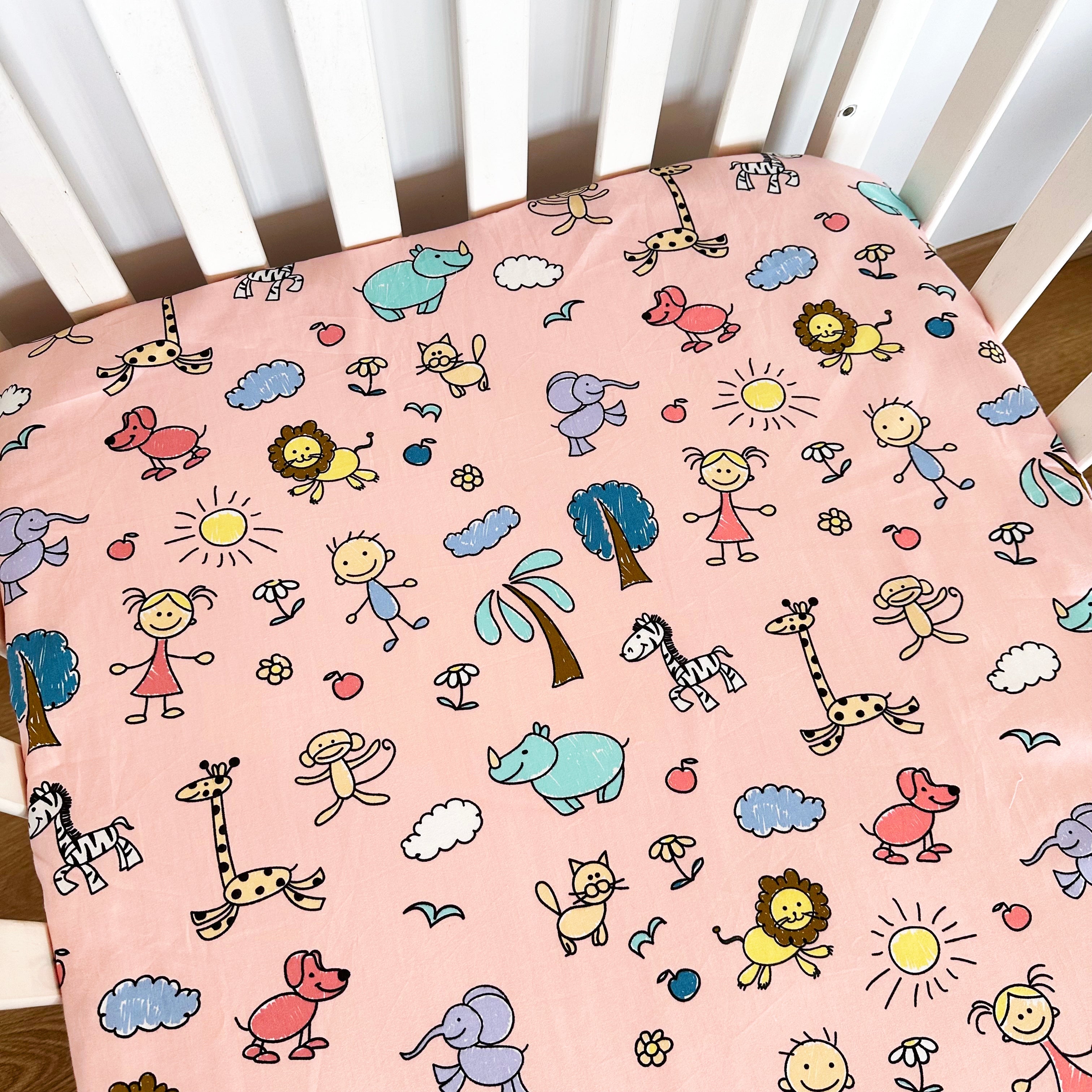 Animals - 5 Piece Crib Bedding Set - Pink - Oranges and Lemons