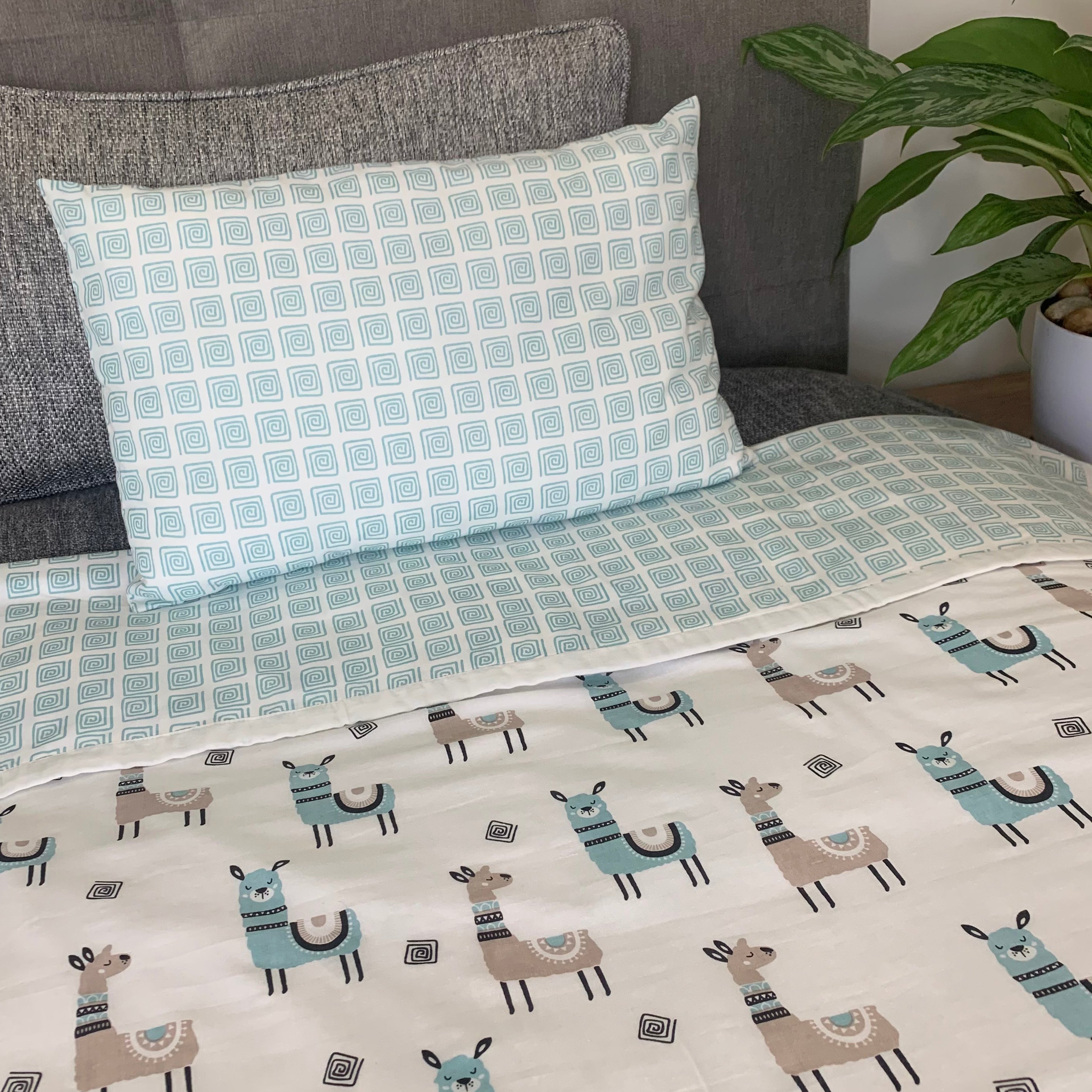 Lovely Llama - Organic Kids Blanket + Pillow - Oranges and Lemons