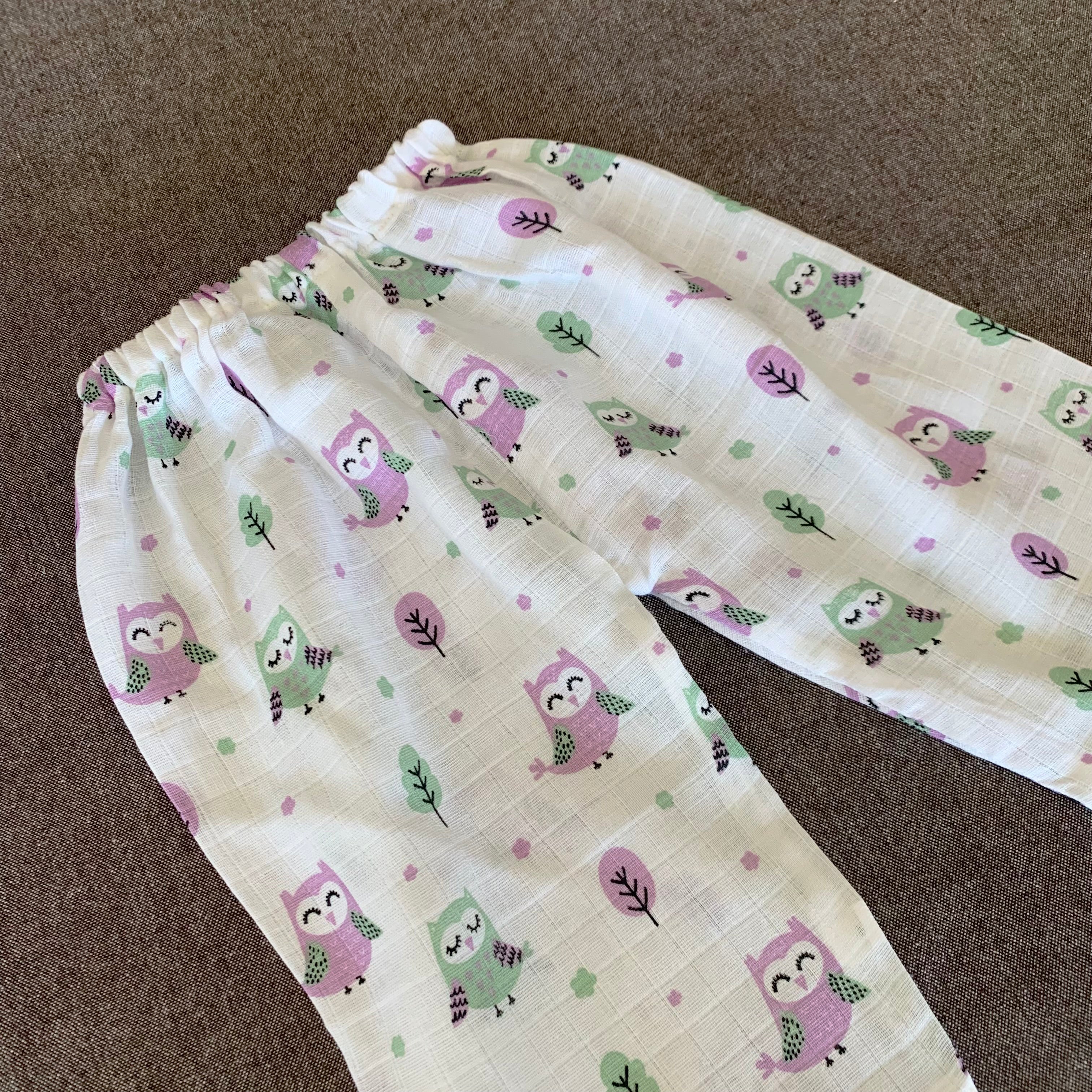 Bamboo Muslin Night Suit | Kimono Set | Owl Print - Oranges and Lemons