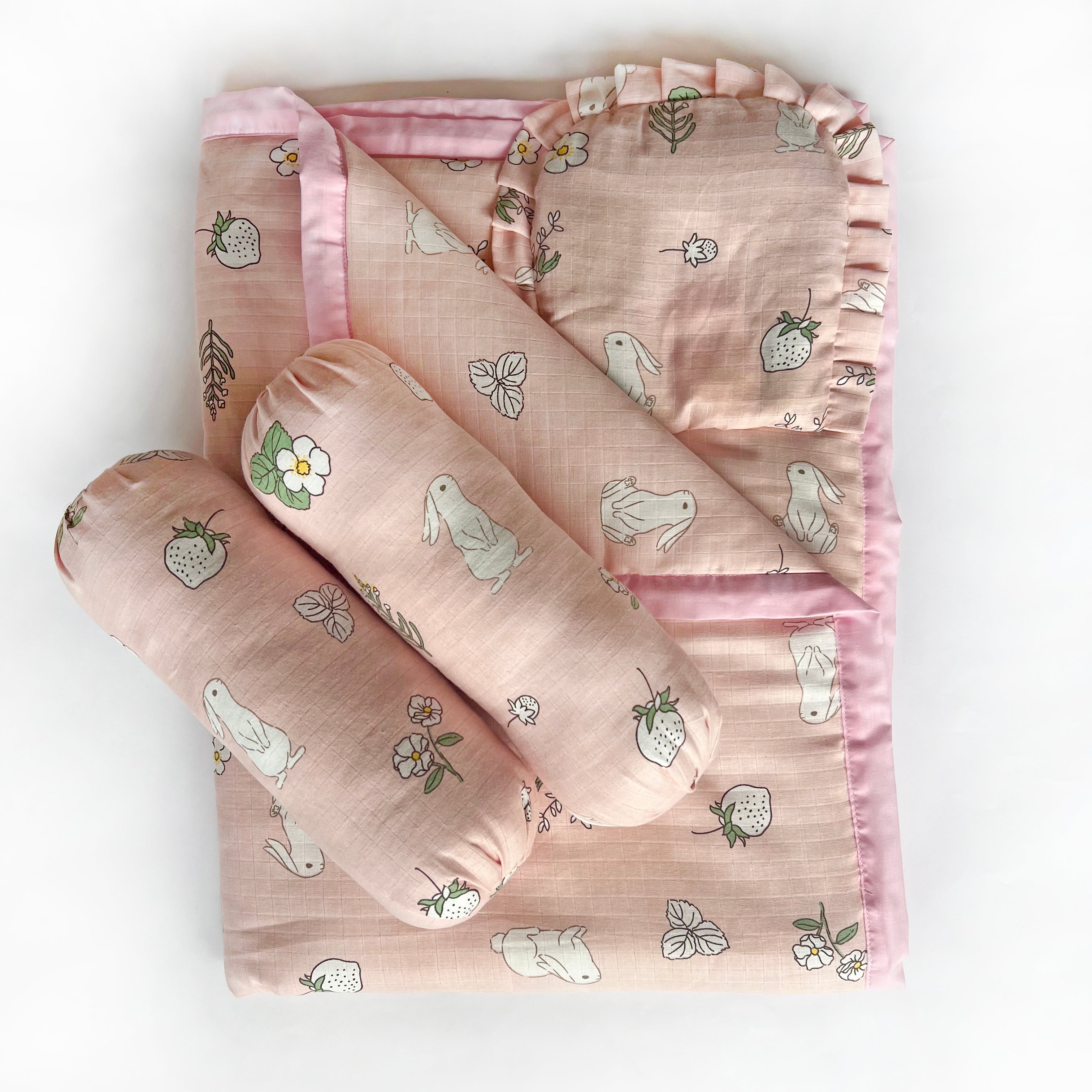 Happy Bunny - Muslin Cot Bedding Gift Set - Set of 4 - Oranges and Lemons