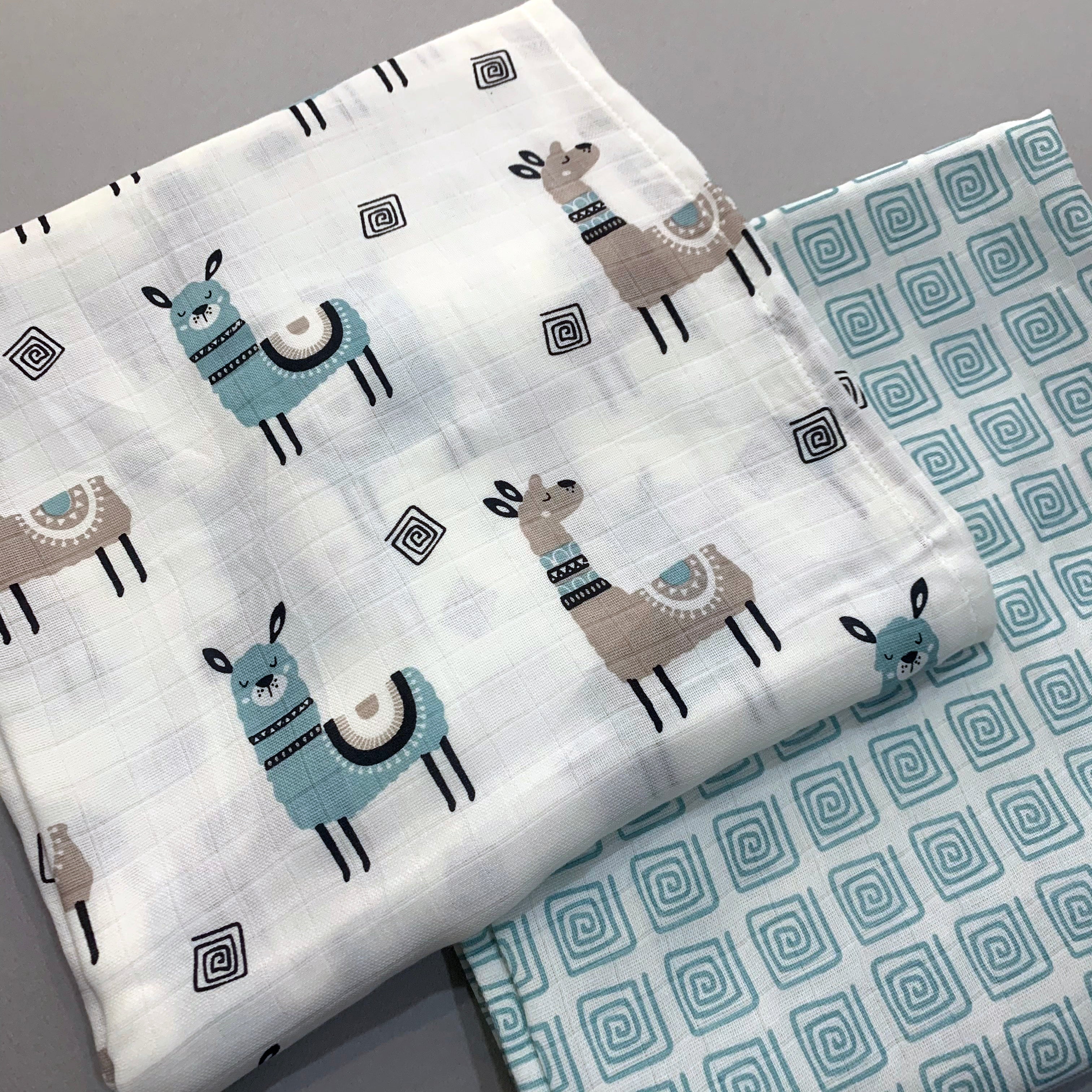 Lovely Llamas - Organic Muslin Swaddles (Set of 2) - Oranges and Lemons