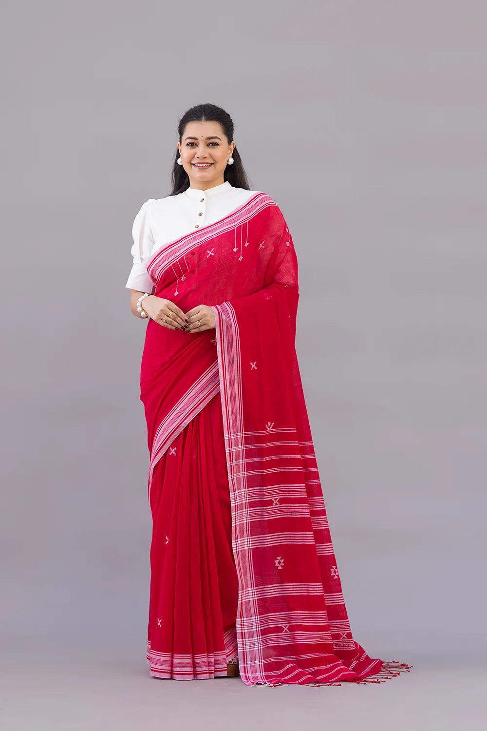 Komal White Cotton Blouse-Sutra Art of Clothing