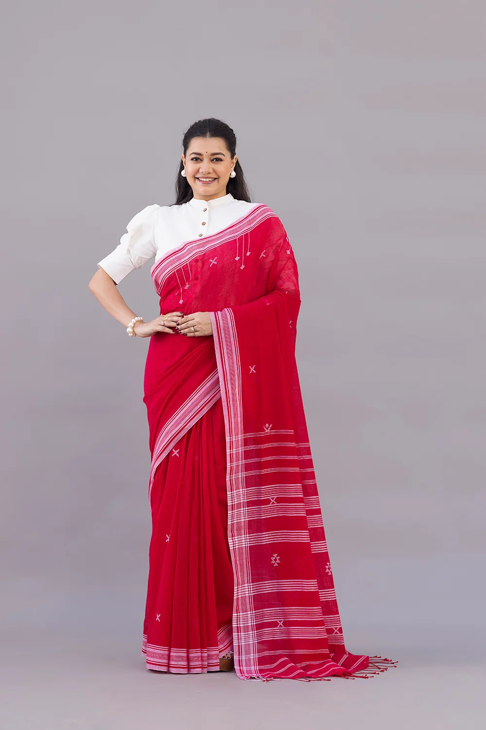 Komal White Cotton Blouse-Sutra Art of Clothing