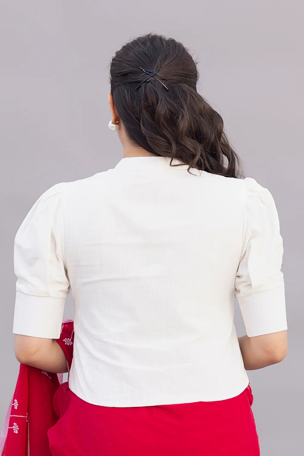 Komal White Cotton Blouse-Sutra Art of Clothing