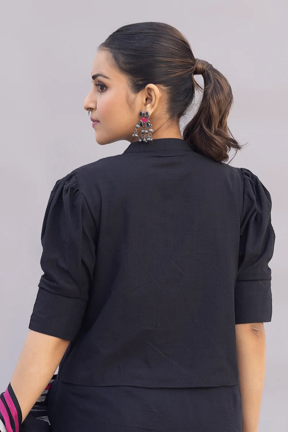 Komal Black Cotton Blouse-Sutra Art of Clothing