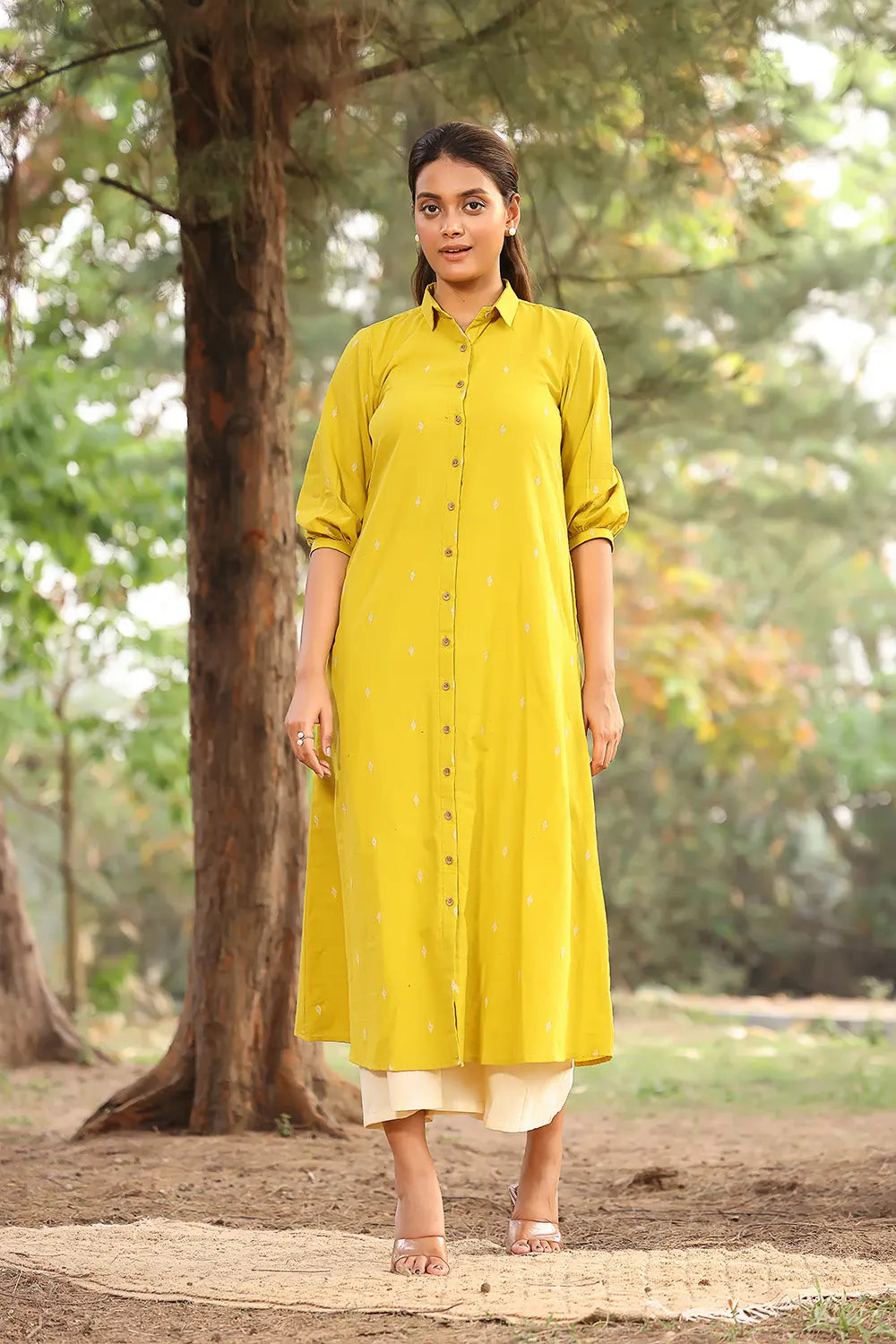 Lemon Woven Pure Cotton Co-ord Set-Sutra Art of Clothing