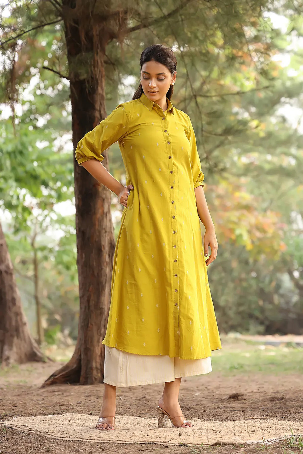 Lemon Woven Pure Cotton Co-ord Set-Sutra Art of Clothing