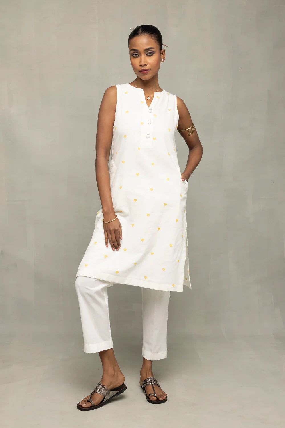 Ivory Hearts South Cotton Sleeveless Co-Ord Set-Sutra Art of Clothing