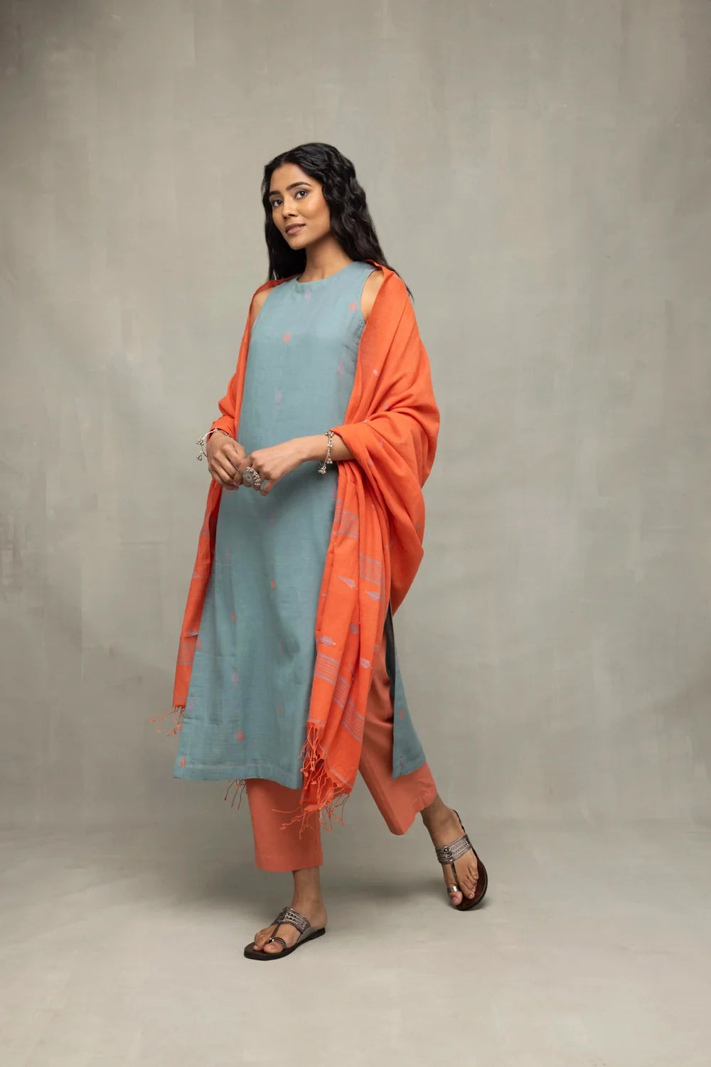 Muted Orange Pure Cotton Pant-Sutra Art of Clothing