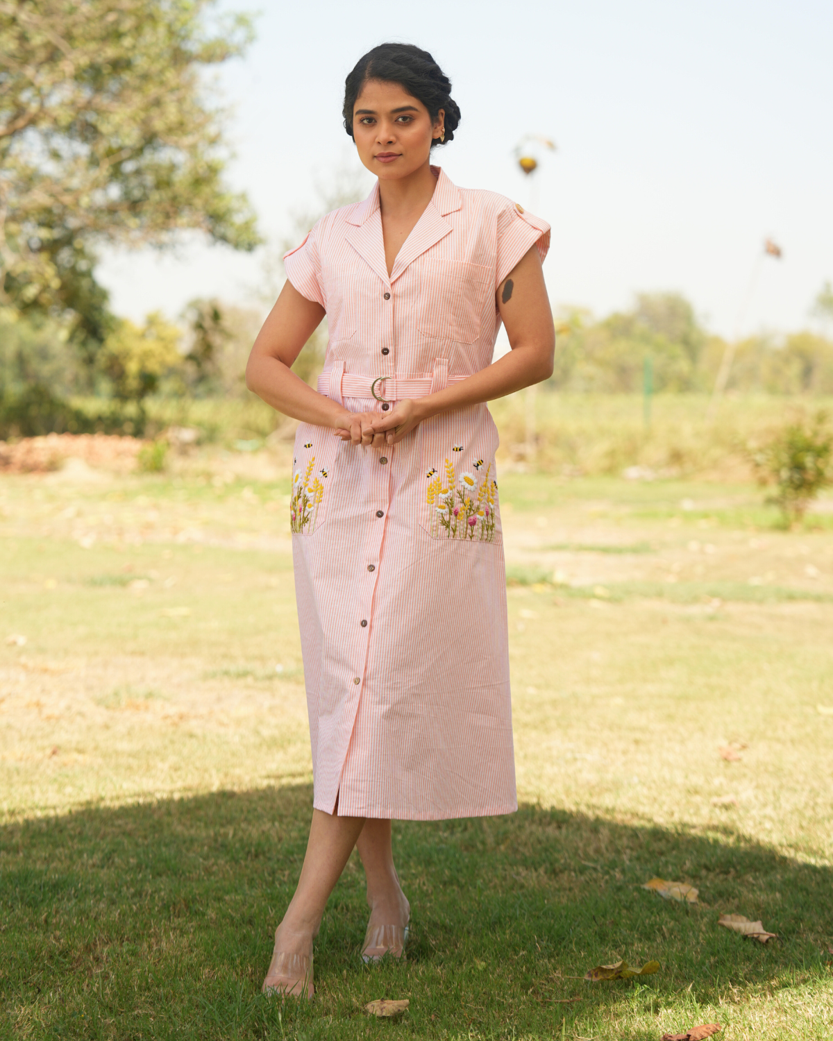Aisha Hand-Embroidered Midi Dress – hand-embroidered 100% cotton – RASRA MAI