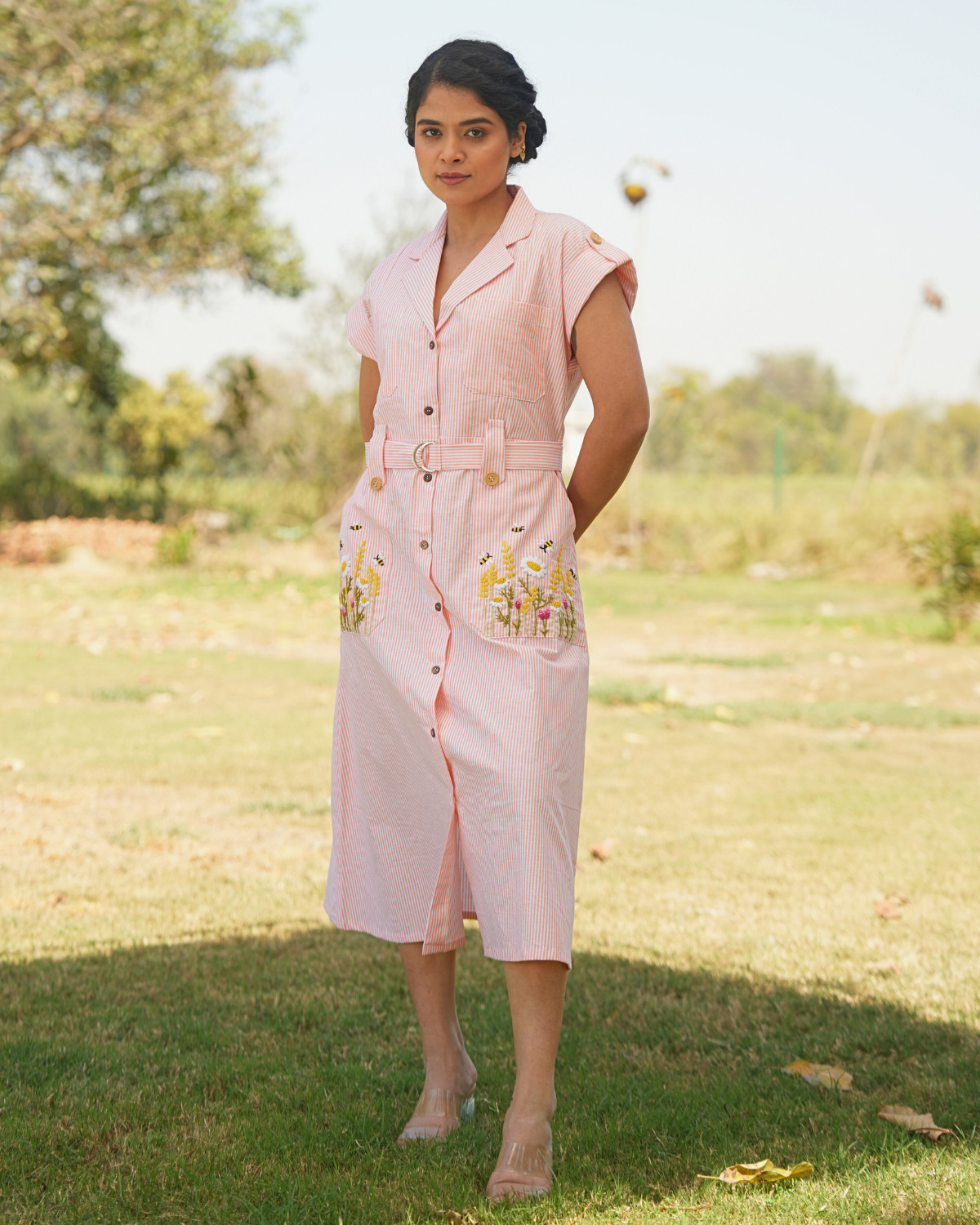 Aisha Hand-Embroidered Midi Dress – hand-embroidered 100% cotton – RASRA MAI