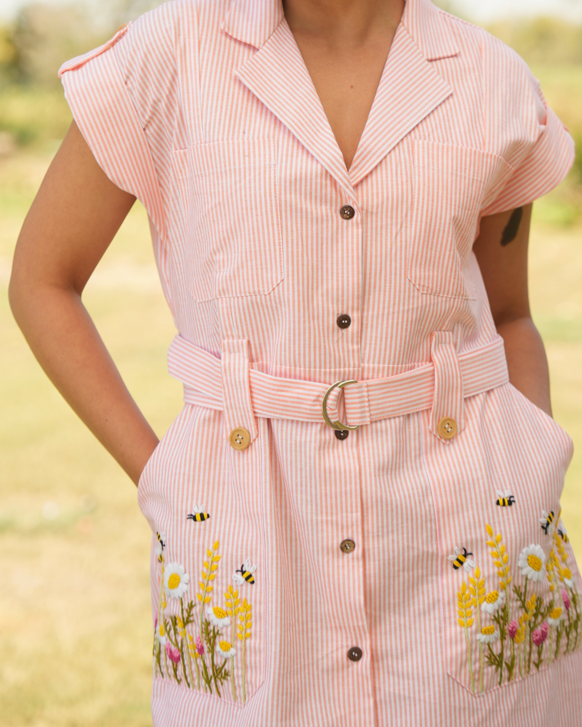 Aisha Hand-Embroidered Midi Dress – hand-embroidered 100% cotton – RASRA MAI