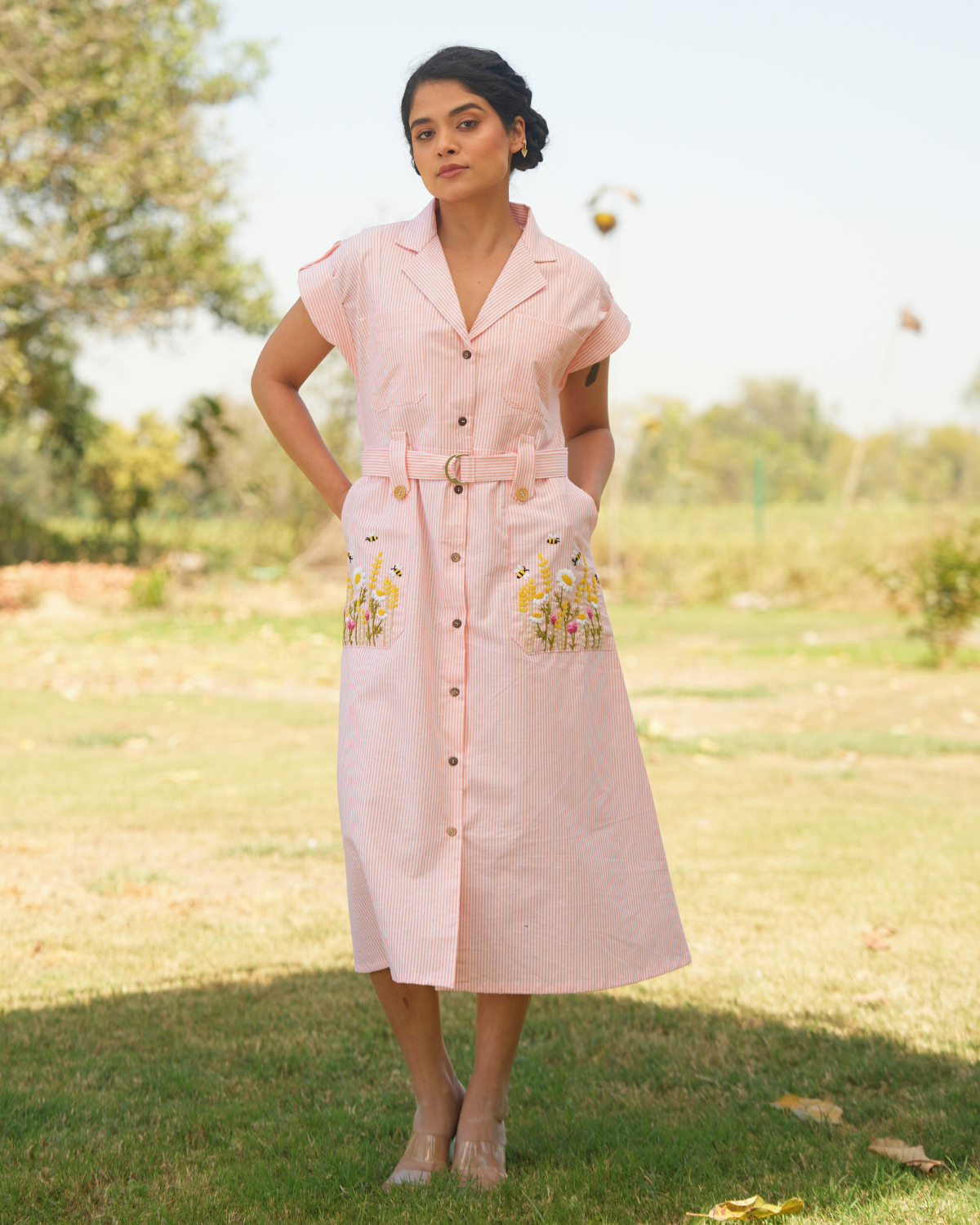 Aisha Hand-Embroidered Midi Dress – hand-embroidered 100% cotton – RASRA MAI