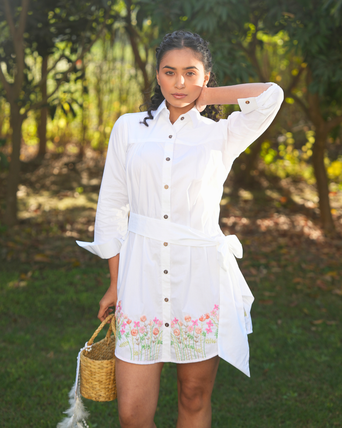 Vihani Hand-Embroidered Short Dress – hand-embroidered 100% cotton – RASRA MAI