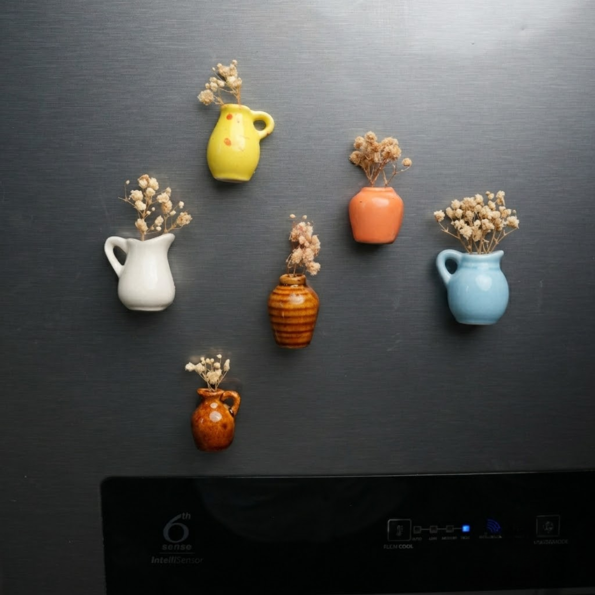 Garden Whispers Fridge Magnet Set of 6 | Mini Ceramic Flower Vase Magnets - https://artecasa.in/