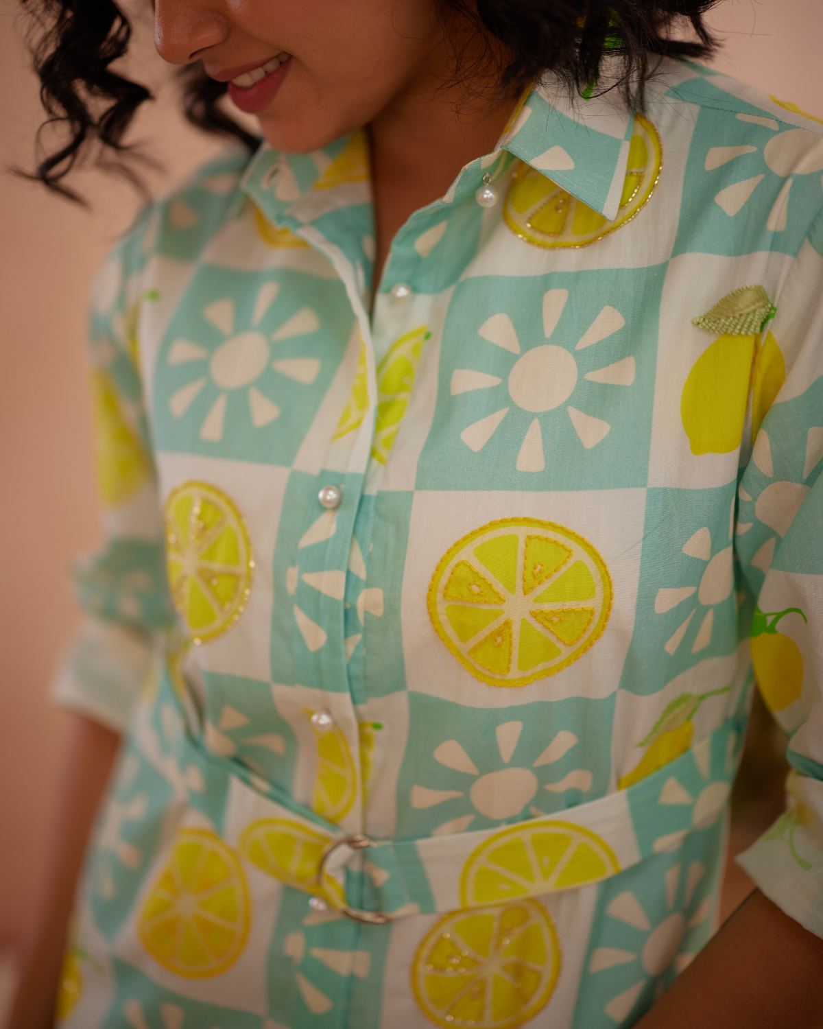Lumii Hand-Embroidered Lemon Shirt Dress – hand-embroidered 100% cotton – RASRA MAI