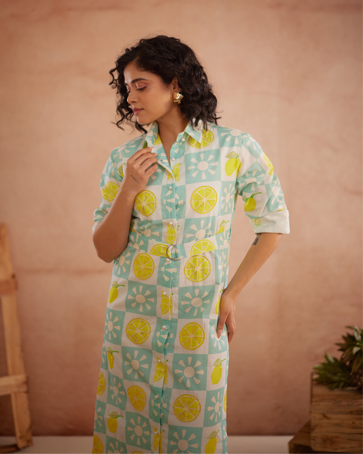 Lumii Hand-Embroidered Lemon Shirt Dress – hand-embroidered 100% cotton – RASRA MAI
