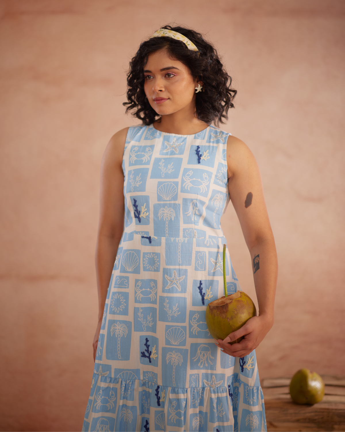 Nira Hand-Embroidered Coastal Midi Dress – hand-embroidered 100% cotton – RASRA MAI