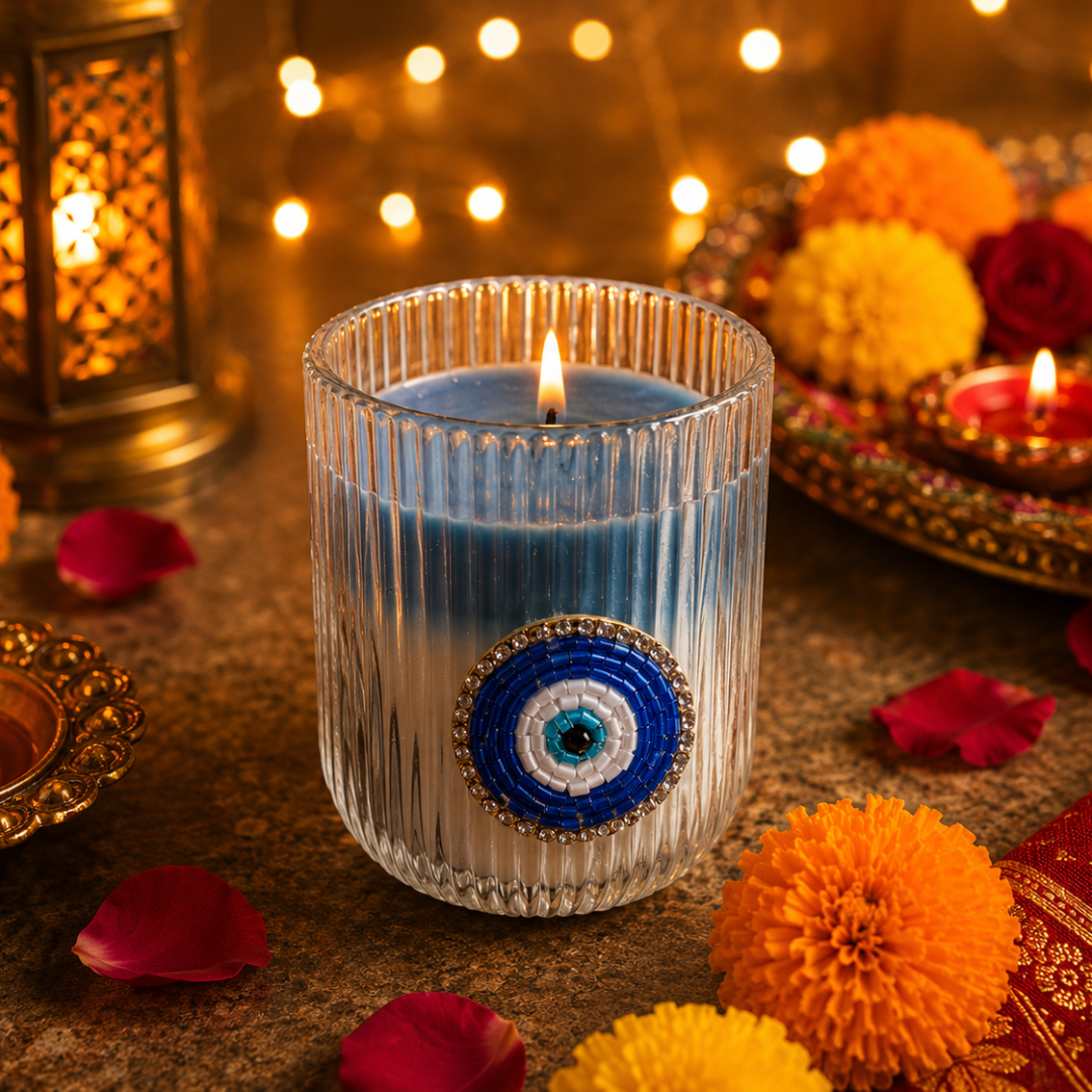 Ivory Nazar White Jute Gift Basket – Evil Eye Diwali Gift Hamper - https://artecasa.in/
