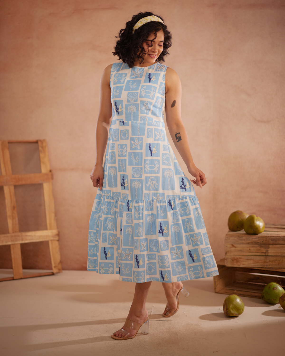 Nira Hand-Embroidered Coastal Midi Dress – hand-embroidered 100% cotton – RASRA MAI