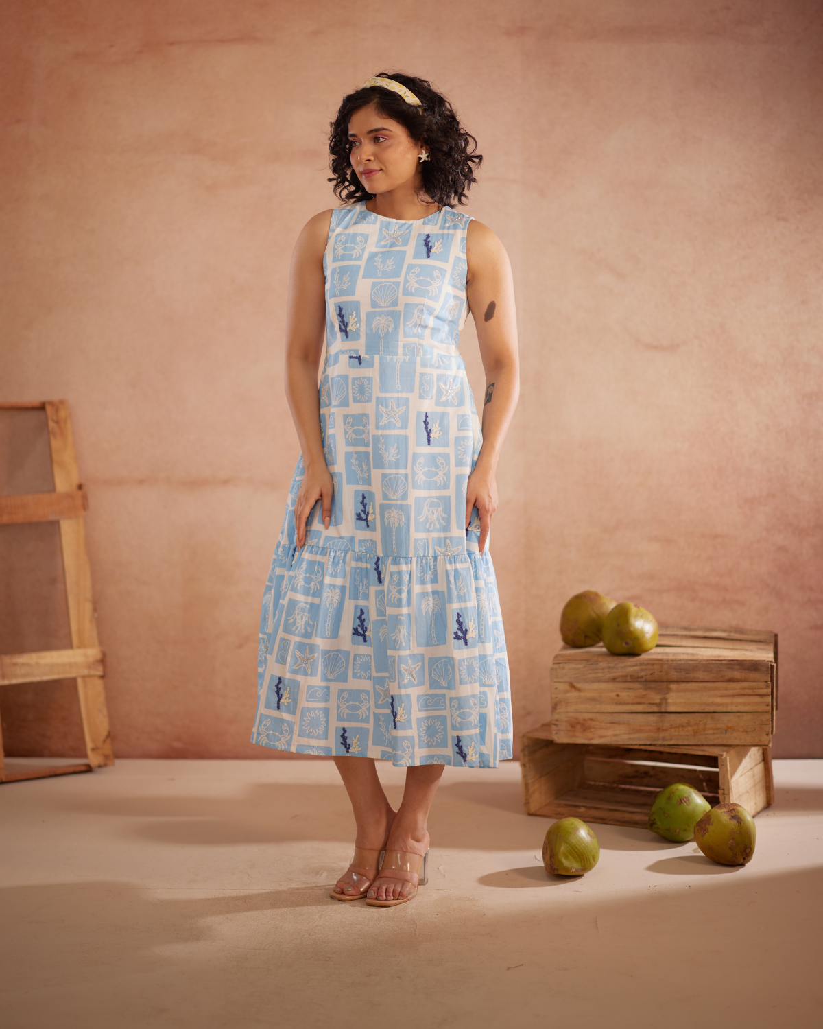 Nira Hand-Embroidered Coastal Midi Dress – hand-embroidered 100% cotton – RASRA MAI