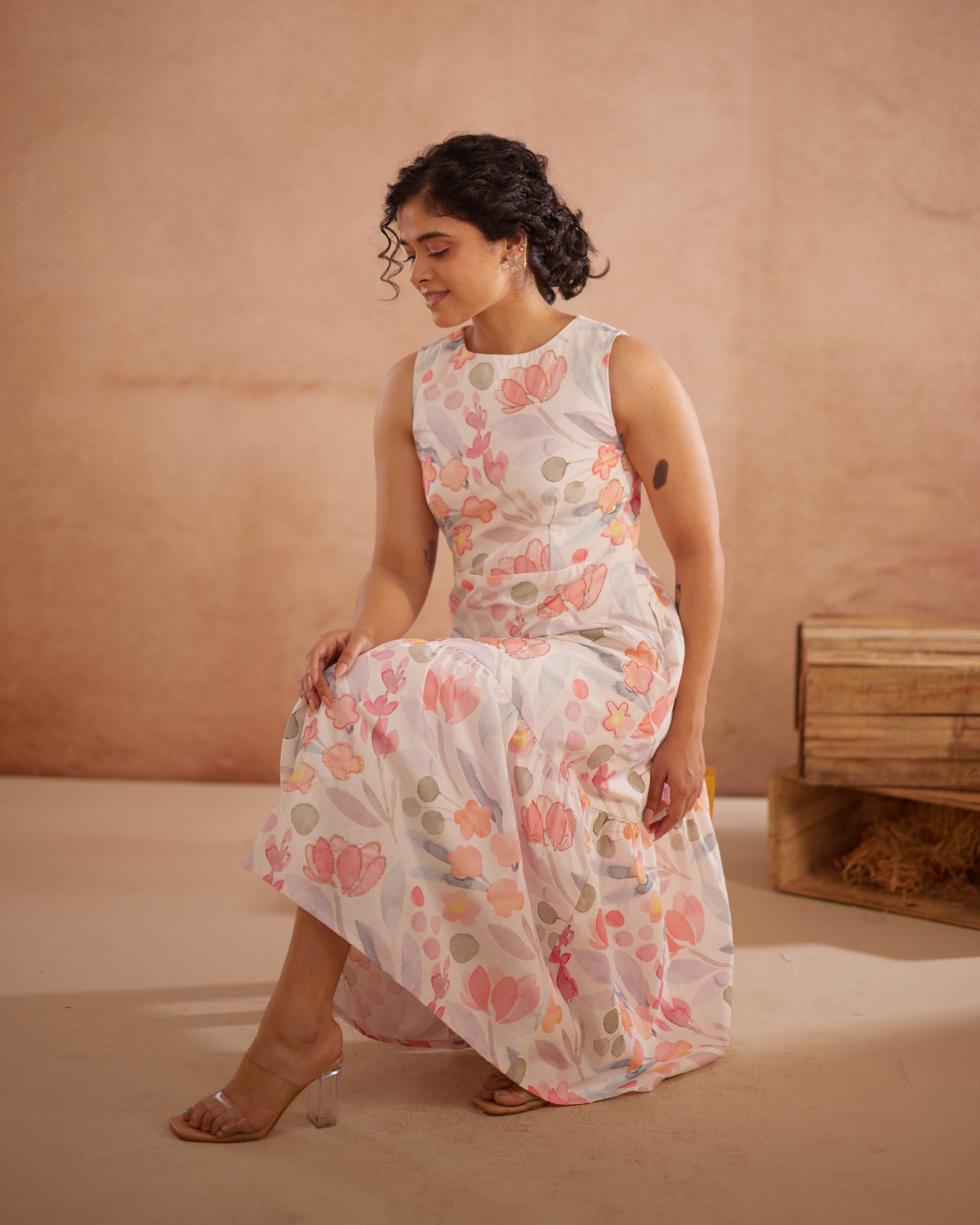 Prajaktta Hand-Embroidered Floral Midi Dress – hand-embroidered 100% cotton – RASRA MAI