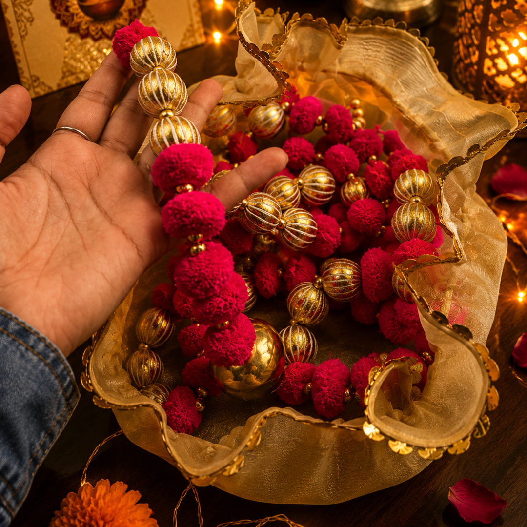 Gulabi Utsav Golden Potli Gift Set | Pink Festive Toran - https://artecasa.in/