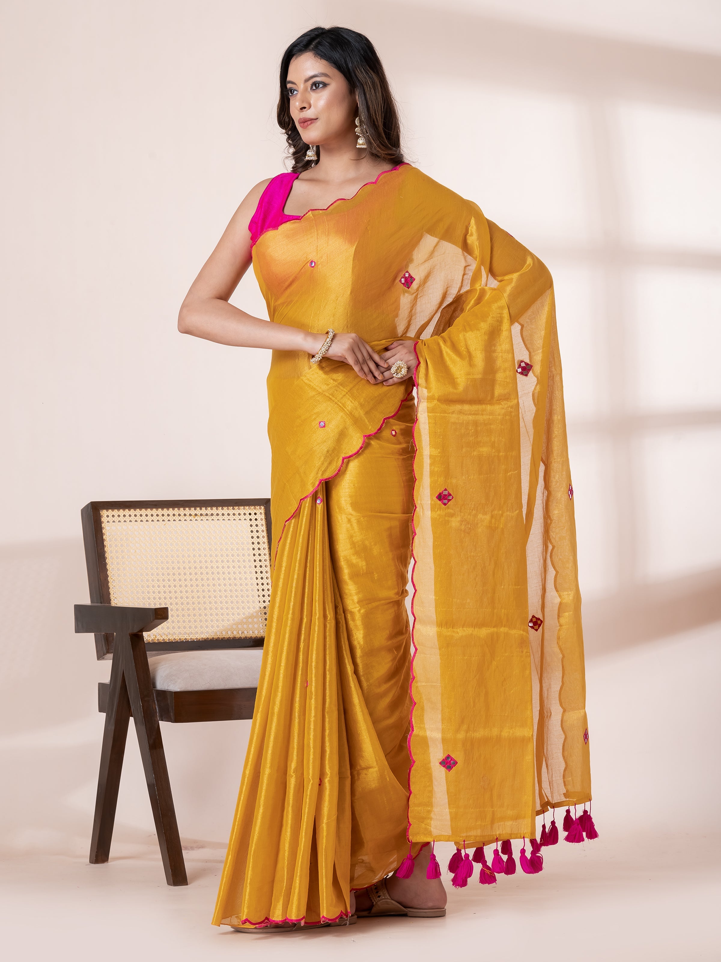 Shop AaMe Rangtara saree in radiant golden tissue fabric