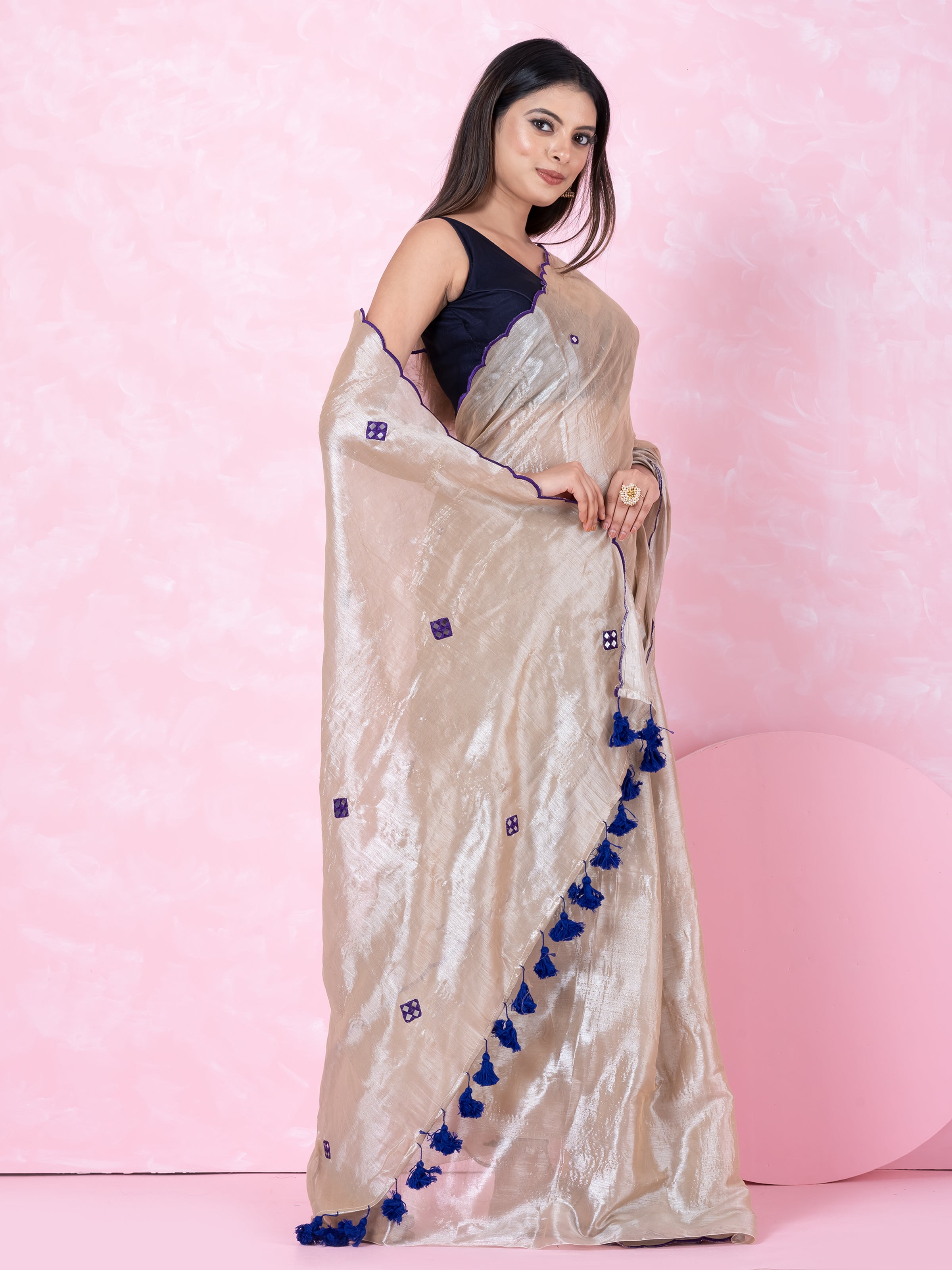 Skylit Dream tissue saree featuring elegant silver purple tones for occasions