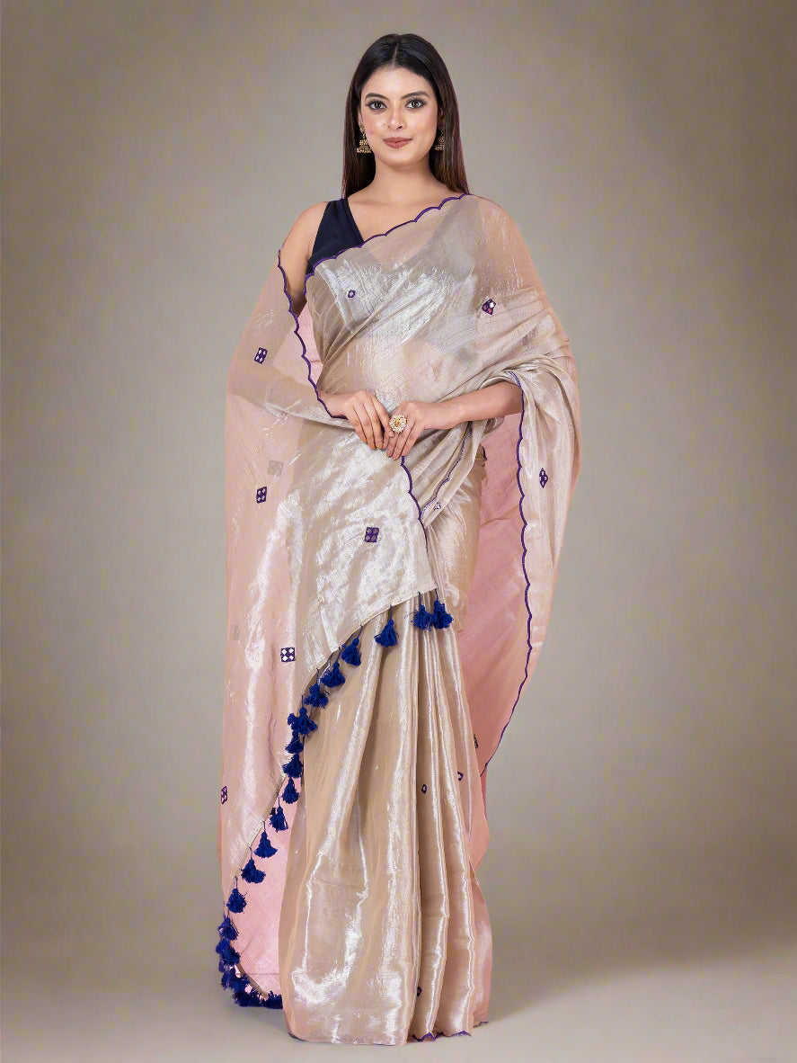Skylit Dream Silver Purple Raga Tissue Saree by Shop AaMe