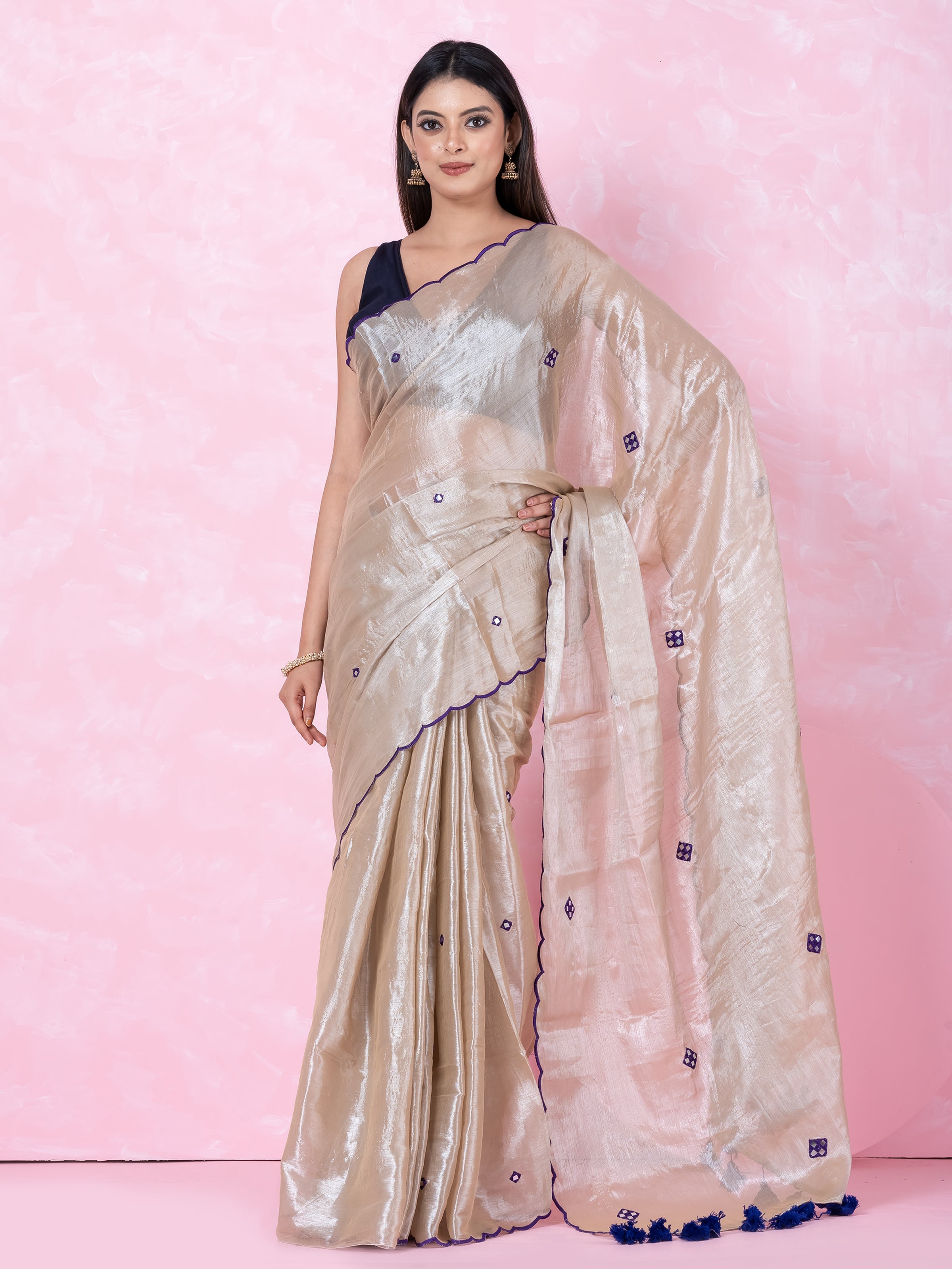 Silver purple festive saree with soft Raga tissue fabric and graceful ethnic appeal