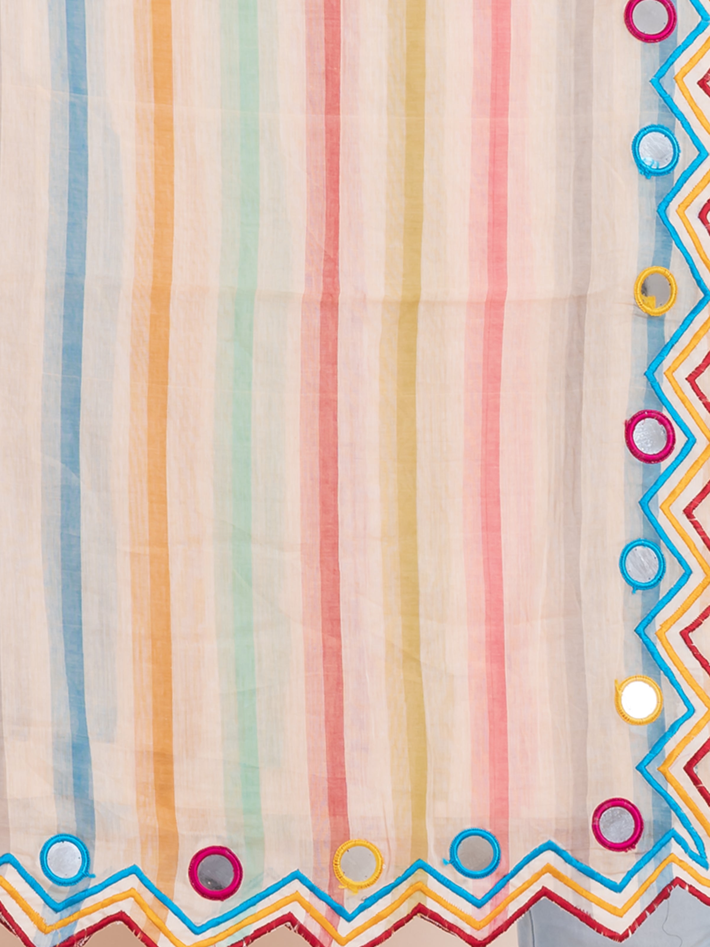 Closeup of Peach cotton mulmul saree by Shopaame.