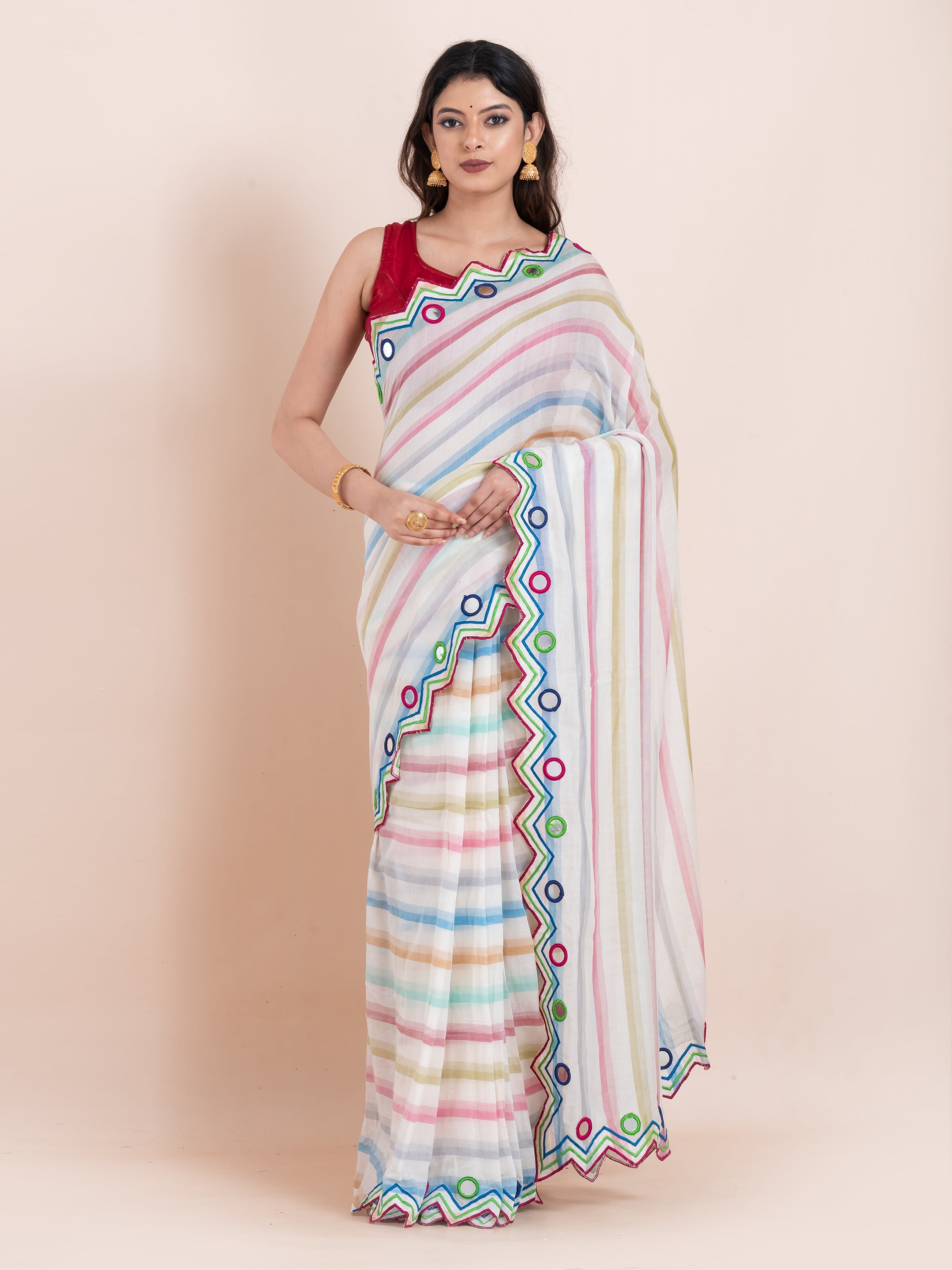 Shop AaMe White Reflection saree in soft breathable mulmul cotton