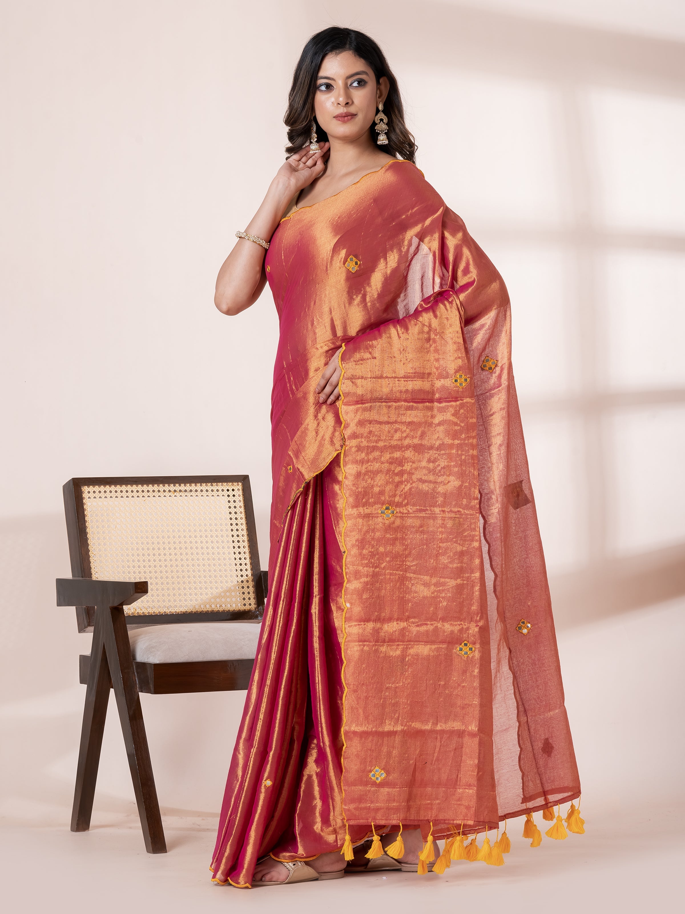 Ragini Festive Golden Designer Tissue Saree by Shop AaMe