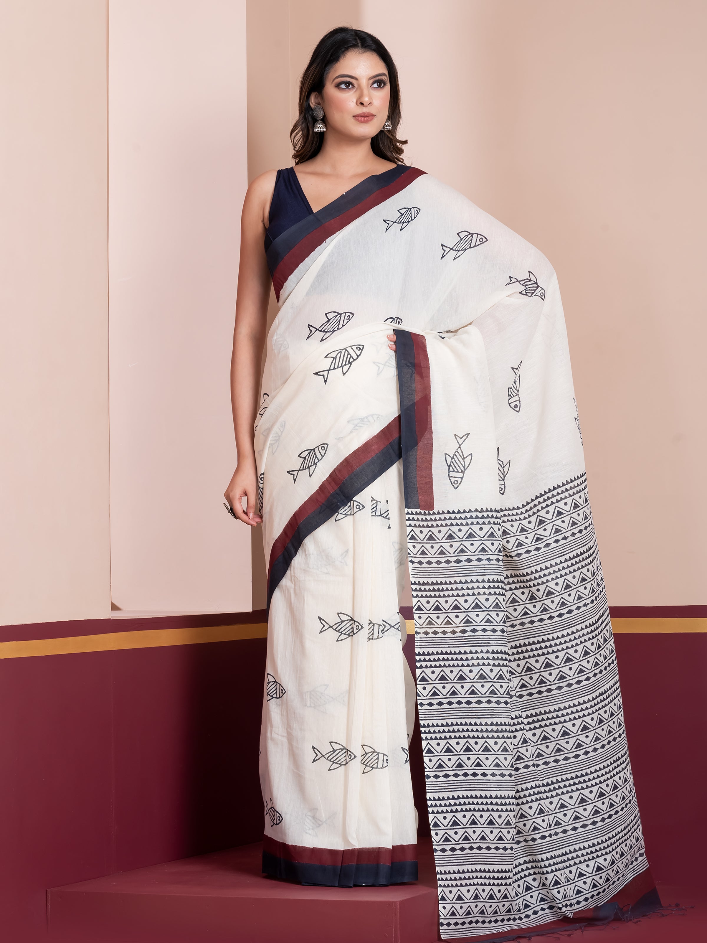 ShopAaMe Matsya hand block print khadi cotton saree showcasing timeless design and everyday comfort