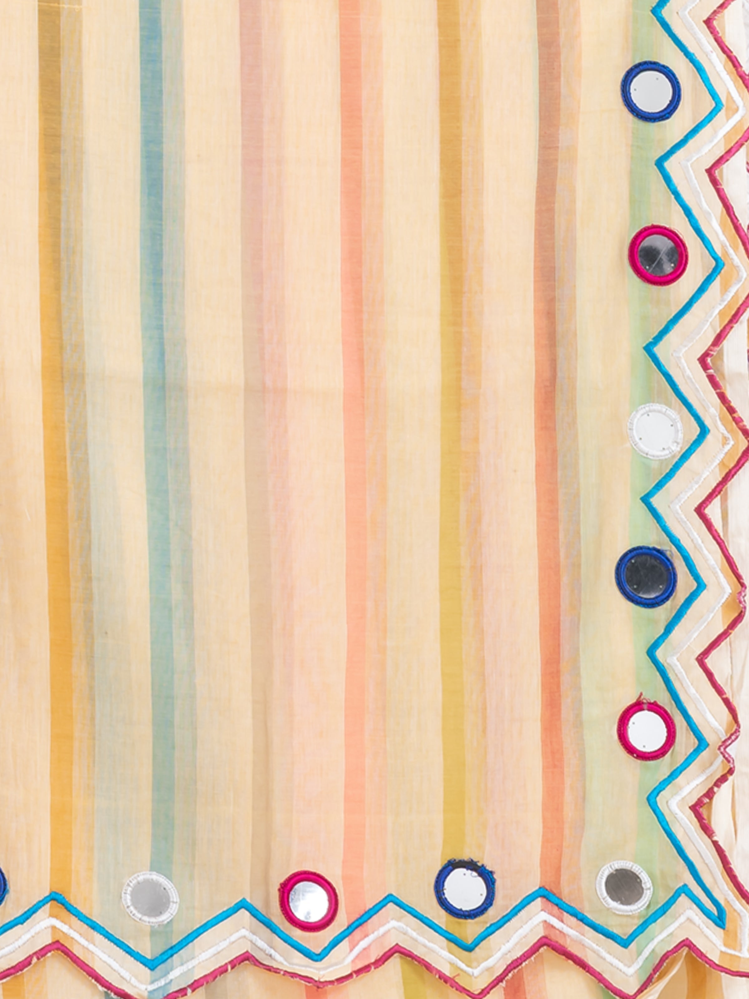 Lime yellow mulmul cotton saree by Shopaame in closeup.