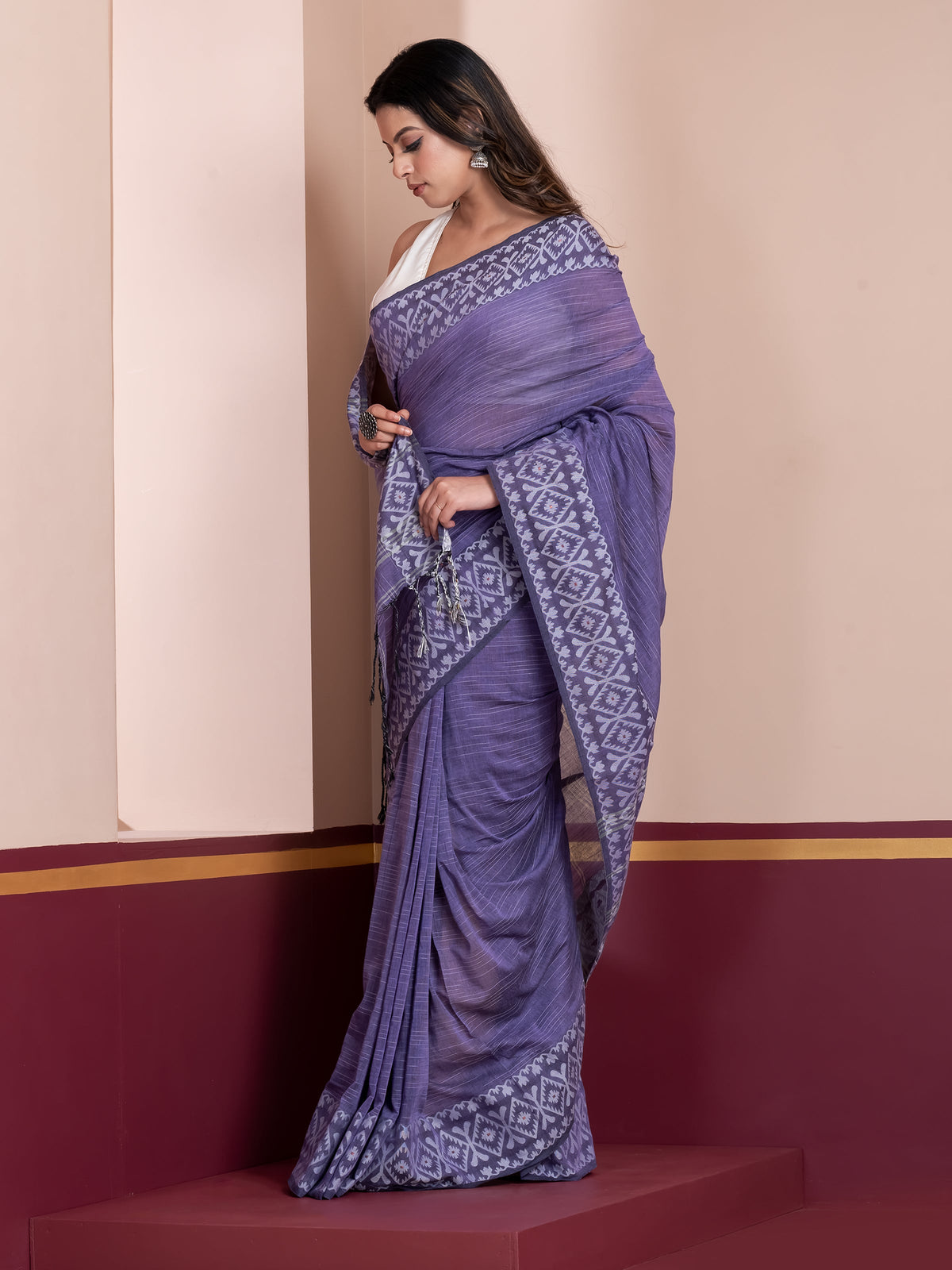 Handcrafted purple khadi cotton saree featuring timeless ethnic elegance
