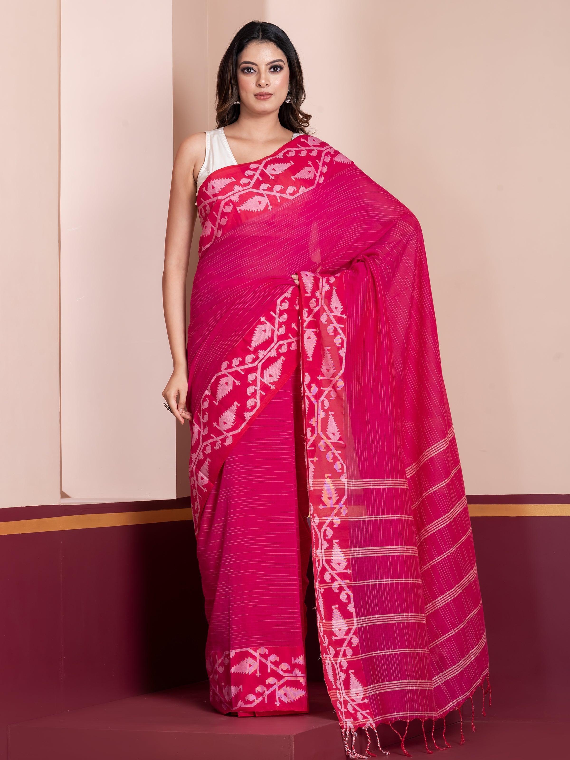 Festive Pink Khaadi Cotton Saree for Women by Shop AaMe