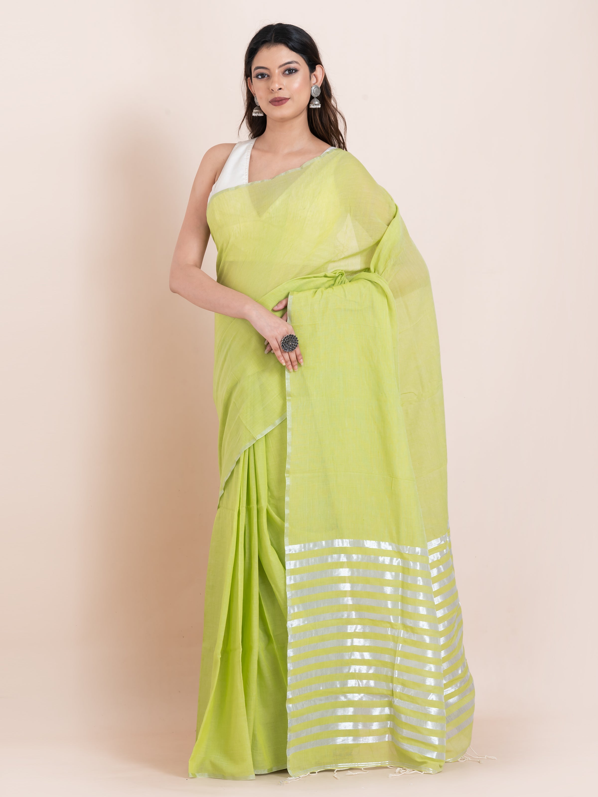 Lush Green Khaadi Cotton Saree by Shop AaMe